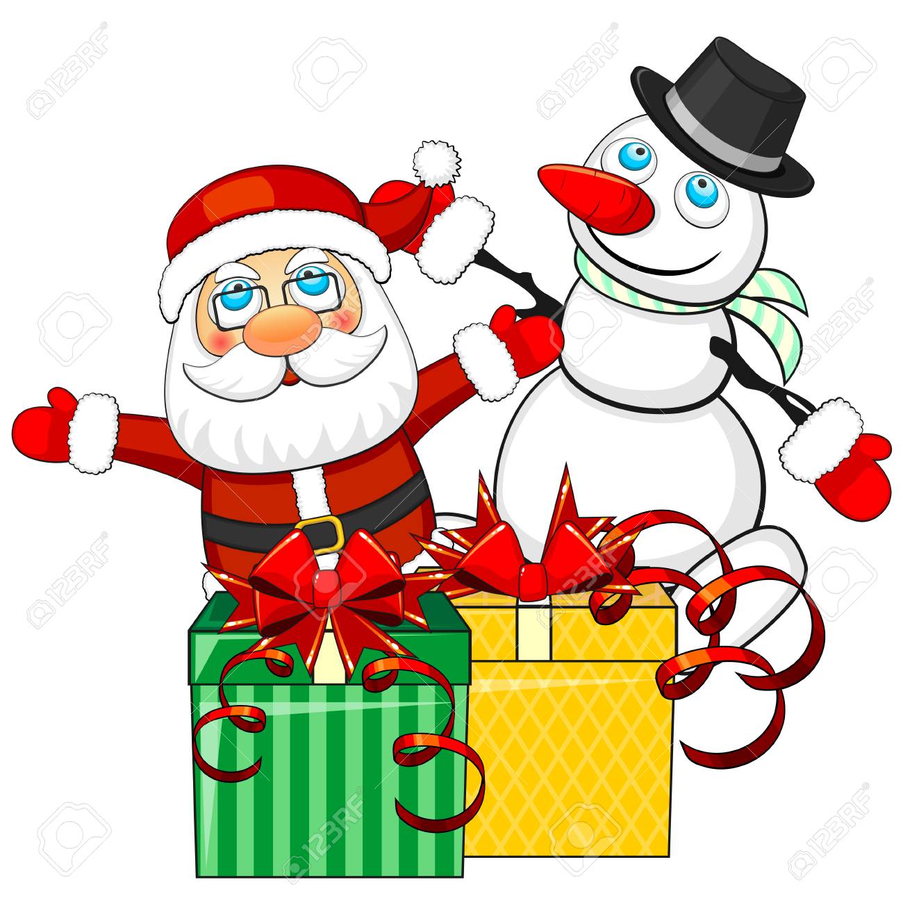 Envuelto Regalos De Navidad Y De Animados Santa Claus Con De Nieve Ilustraciones Svg, Vectoriales, Clip Art Vectorizado Libre De Derechos. Image 23828418.