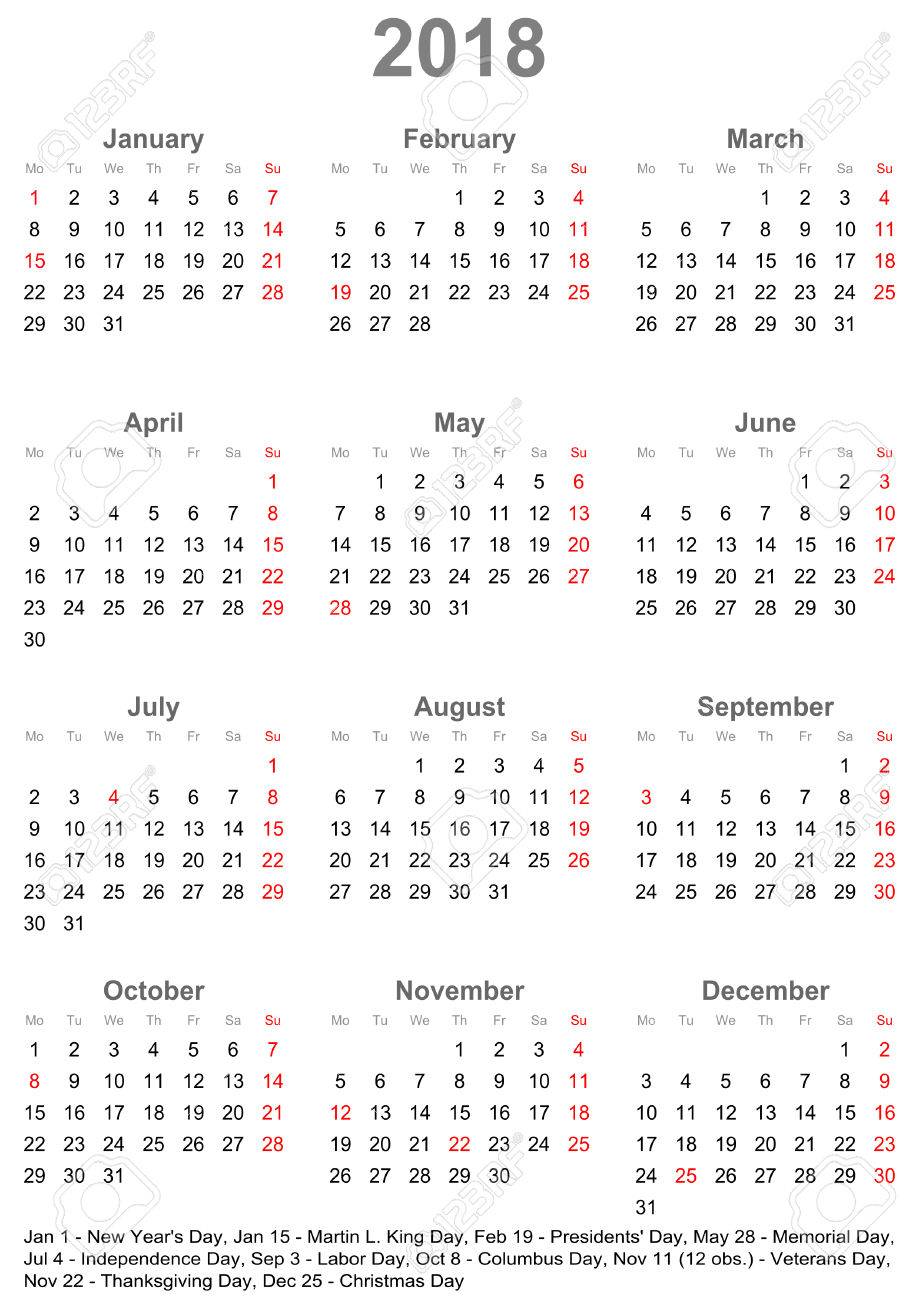 year at a glance calendar 2018