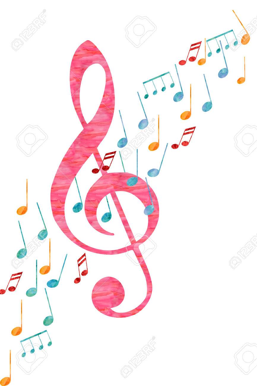 treble clef with music drawn with watercolor stock photo picture watercolor treble clef