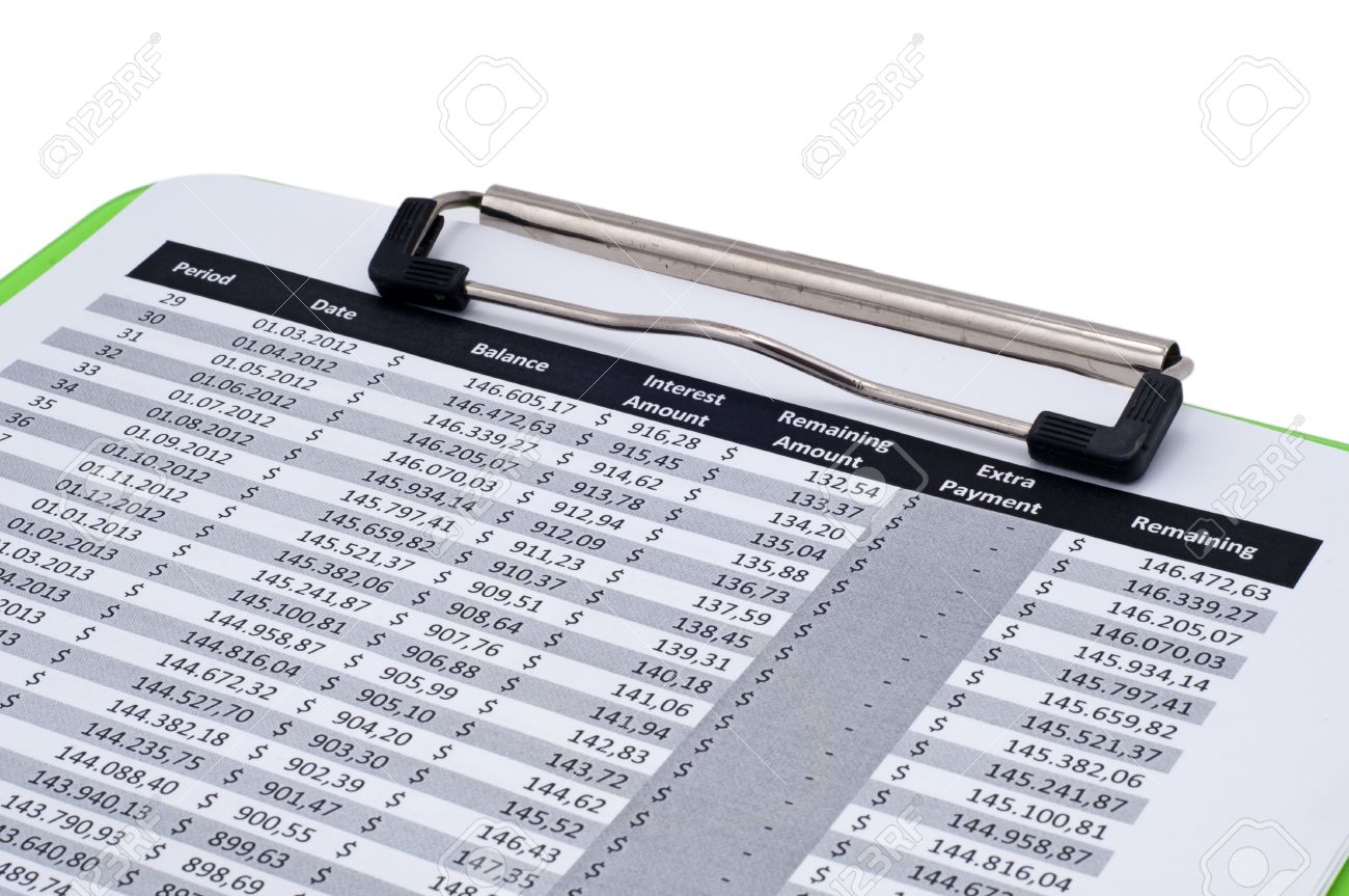 mortgage calculation datas and payment schedule form isolated payment schedule form