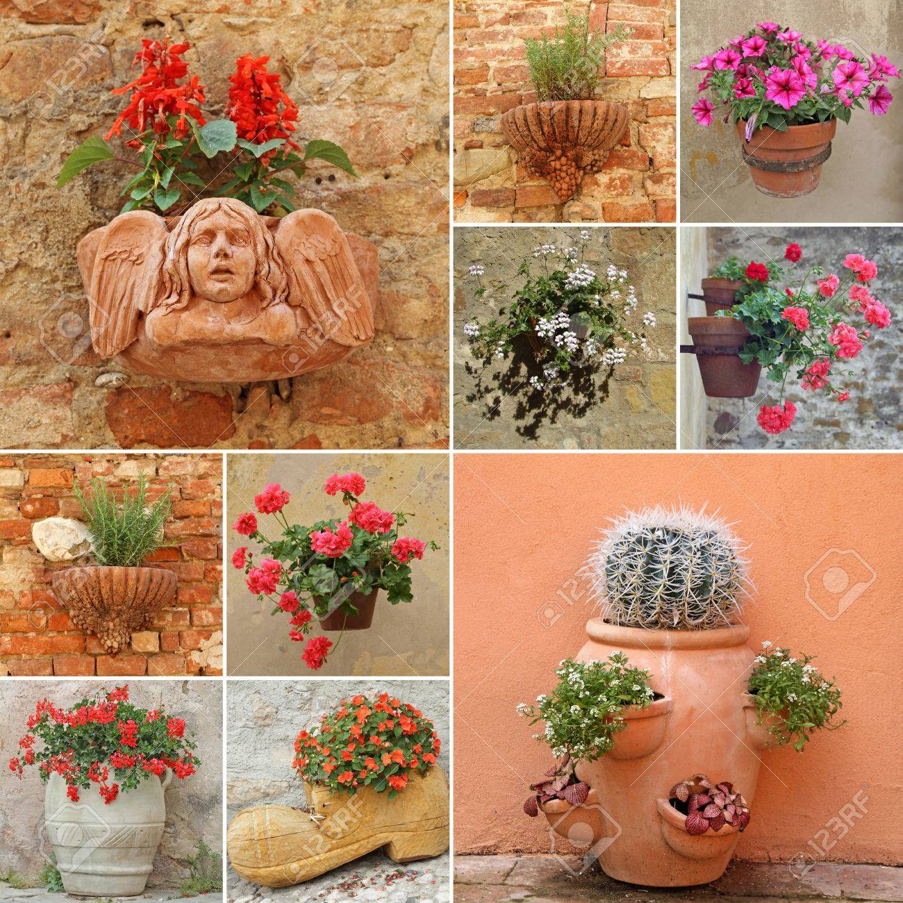 イタリア、ヨーロッパで植木鉢でコラージュします。 の写真素材・画像