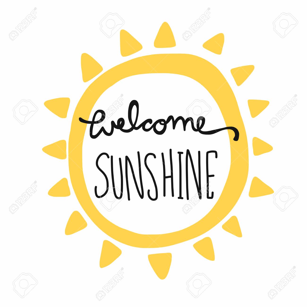 welcome sunshine word lettering and sun shape vector illustration sun word