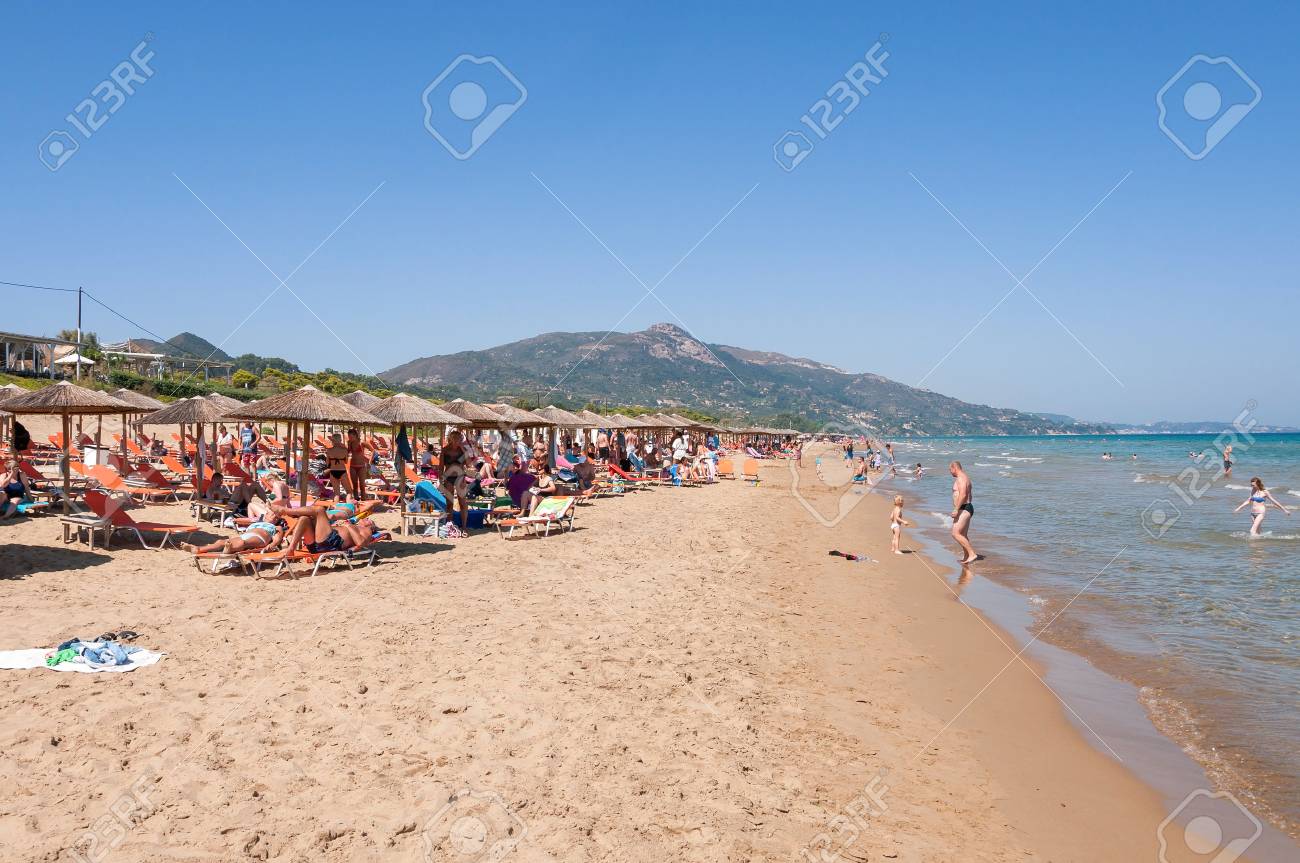 Banana Beach Zakynthos Greece August 31 2015 People Sunbathe