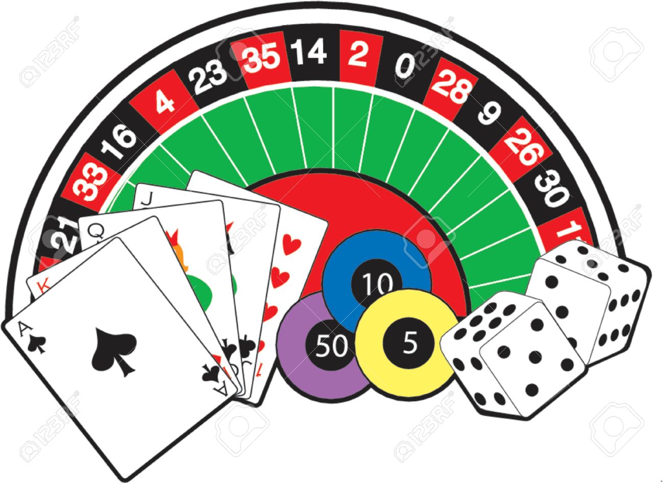 Roulette Wheel Cards Dice And Poker Chips Royalty Free Cliparts Vectors And Stock Illustration Image 1029282