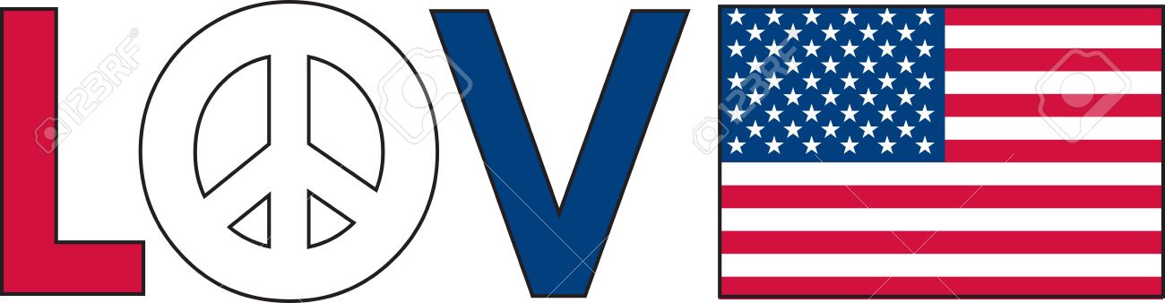 the word love with a peace symbol and an american flag royalty free american flag word art