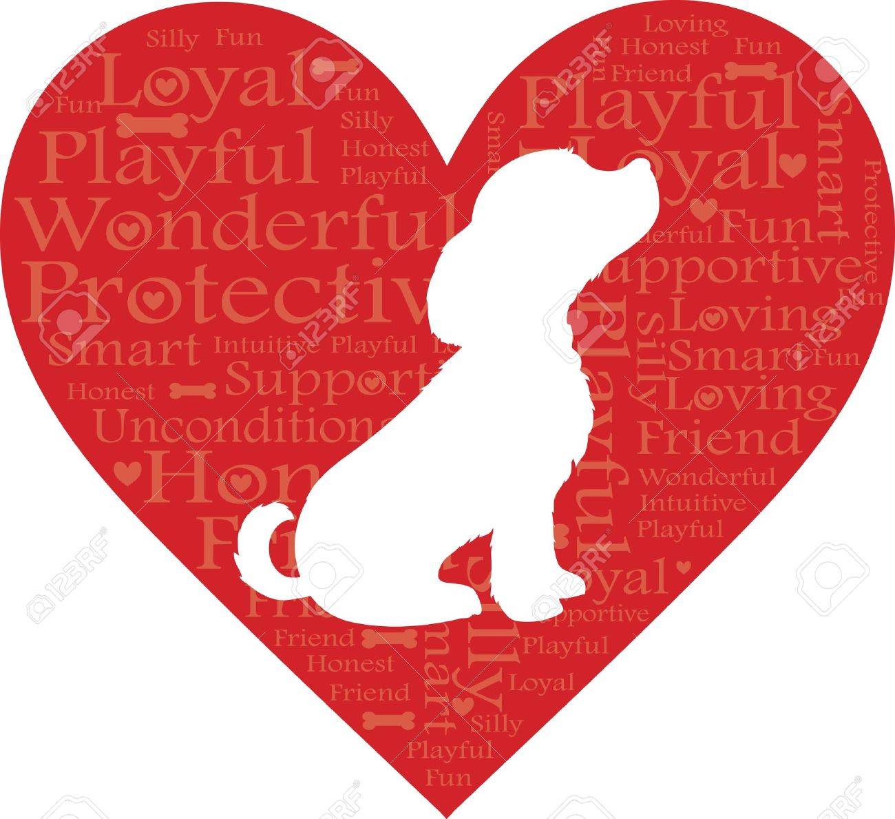 A red heart with words describing a dog and a white dog silhouette - 9805837 A red heart with words describing a dog and a white dog silhouette - 9805837