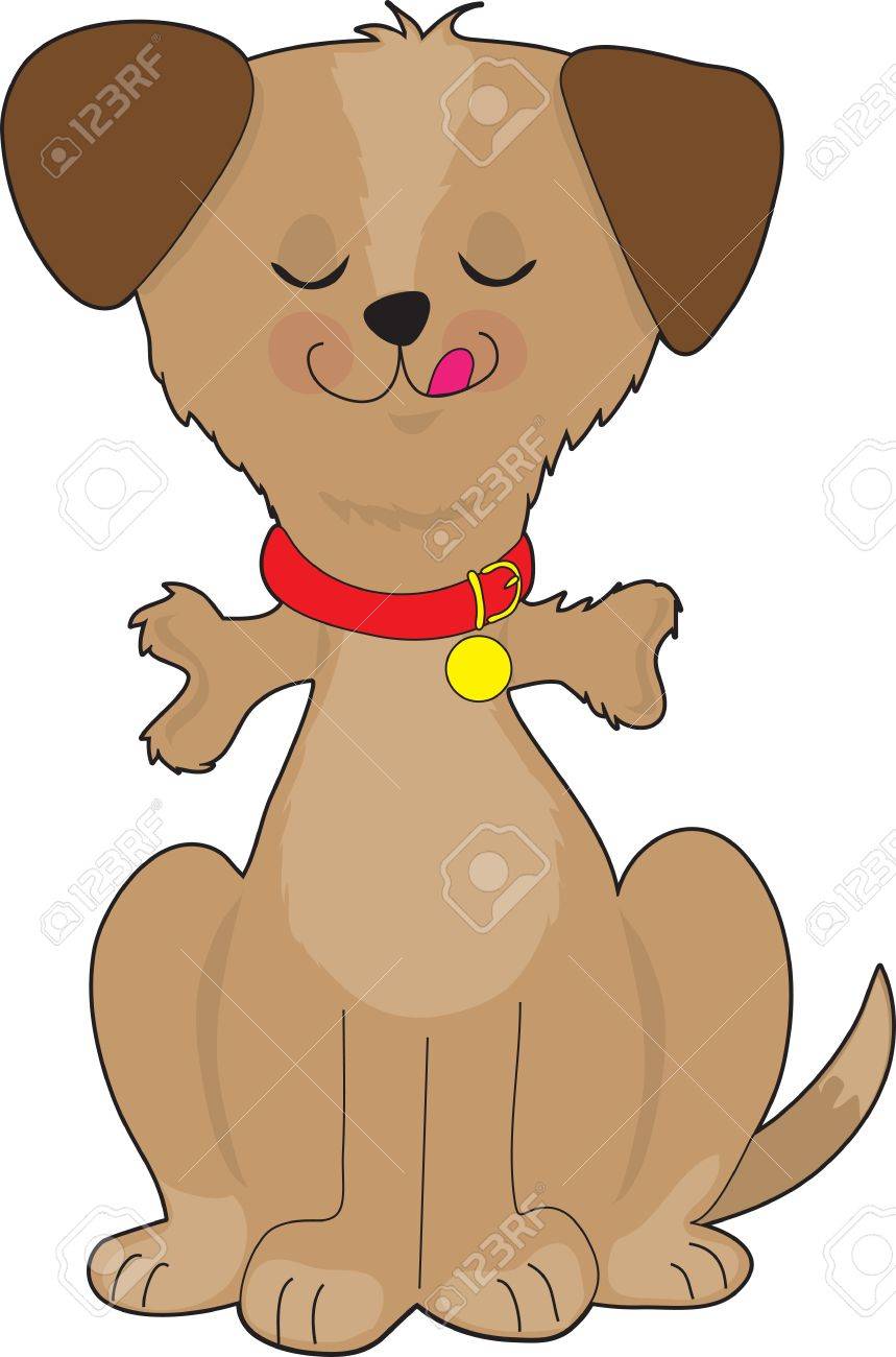 幸せな 茶色の犬はちょうど彼の胃に行く前に彼の食道から突き出て見ることができる犬の骨を食べてしまった の写真素材 画像素材 Image