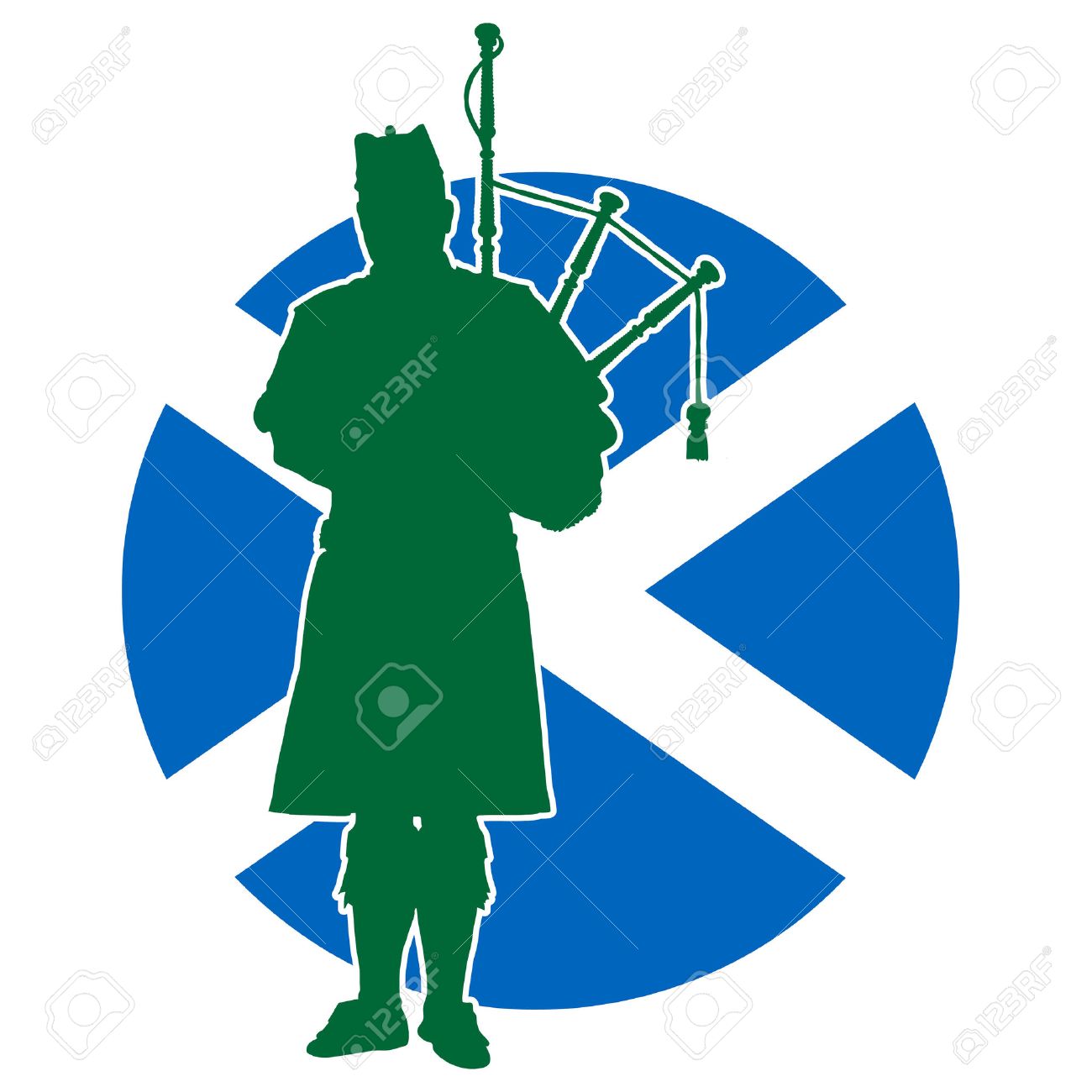 A silhouette of a Scottish piper playing the bagpipes. The Scottish flag is in the background - 29953135 A silhouette of a Scottish piper playing the bagpipes. The Scottish flag is in the background - 29953135