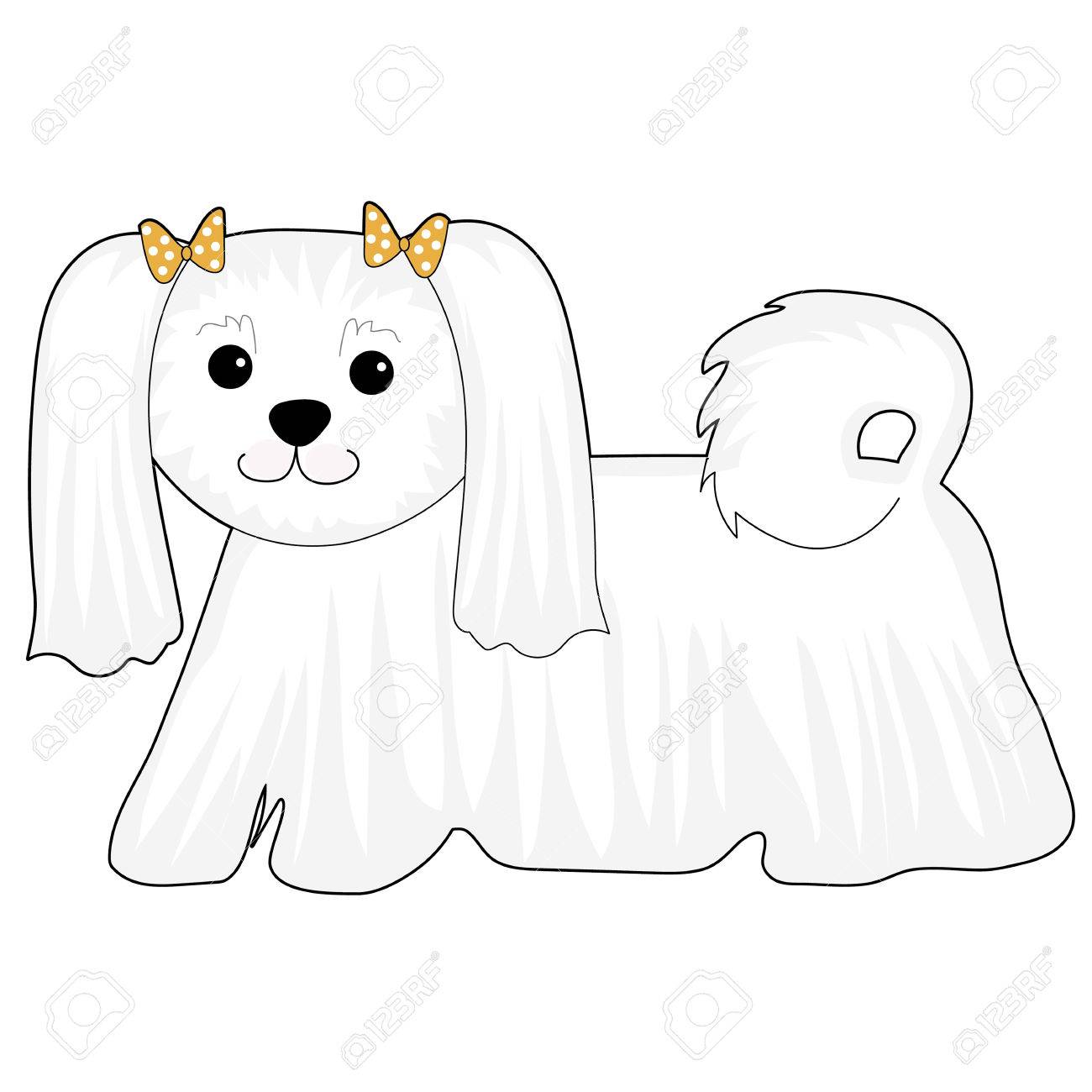 A cartoon of a Maltese dog with bows in her hair - 30734808 A cartoon of a Maltese dog with bows in her hair - 30734808