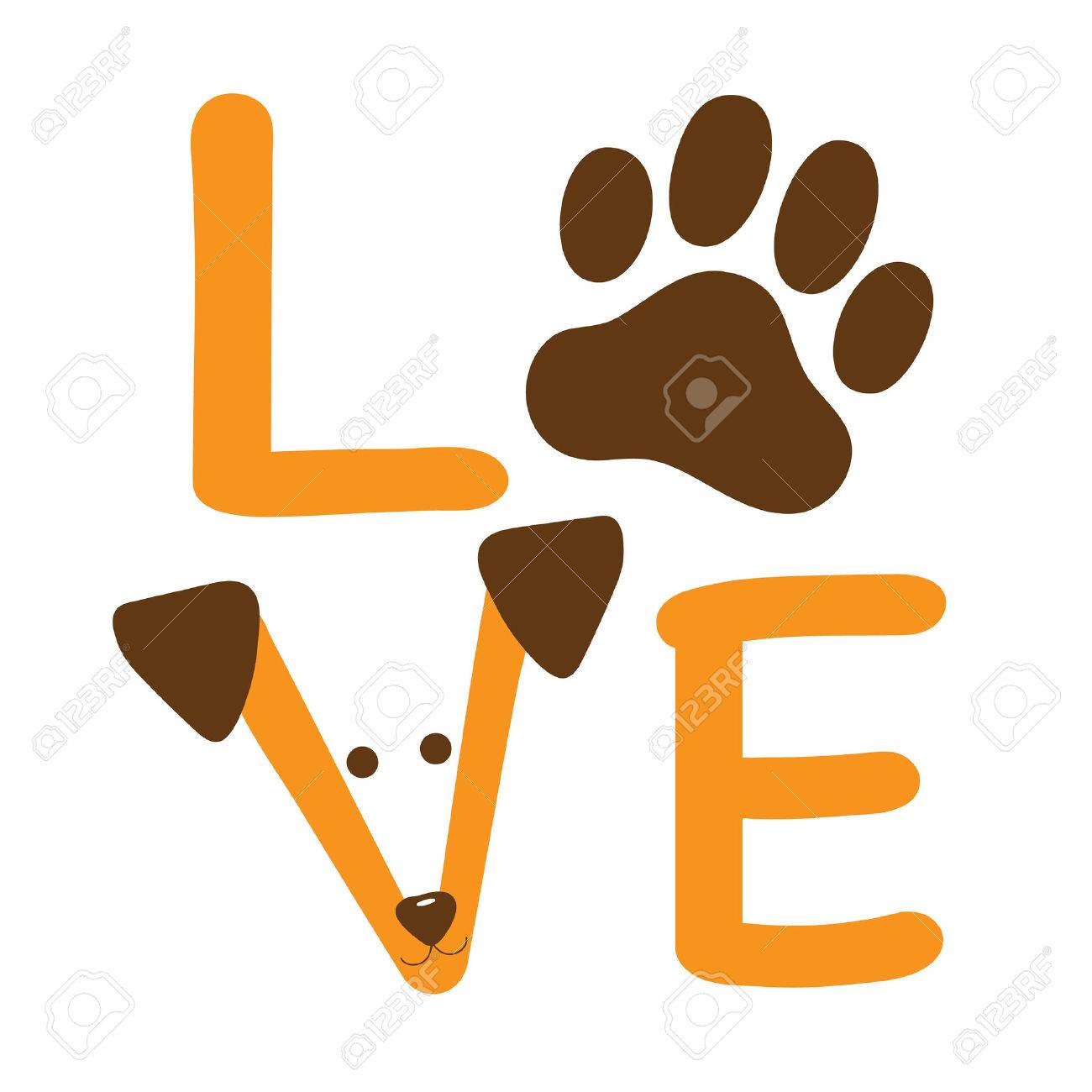 A graphic of the word love showing a dog paw and a dog’s face - 39329465 A graphic of the word love showing a dog paw and a dog’s face - 39329465