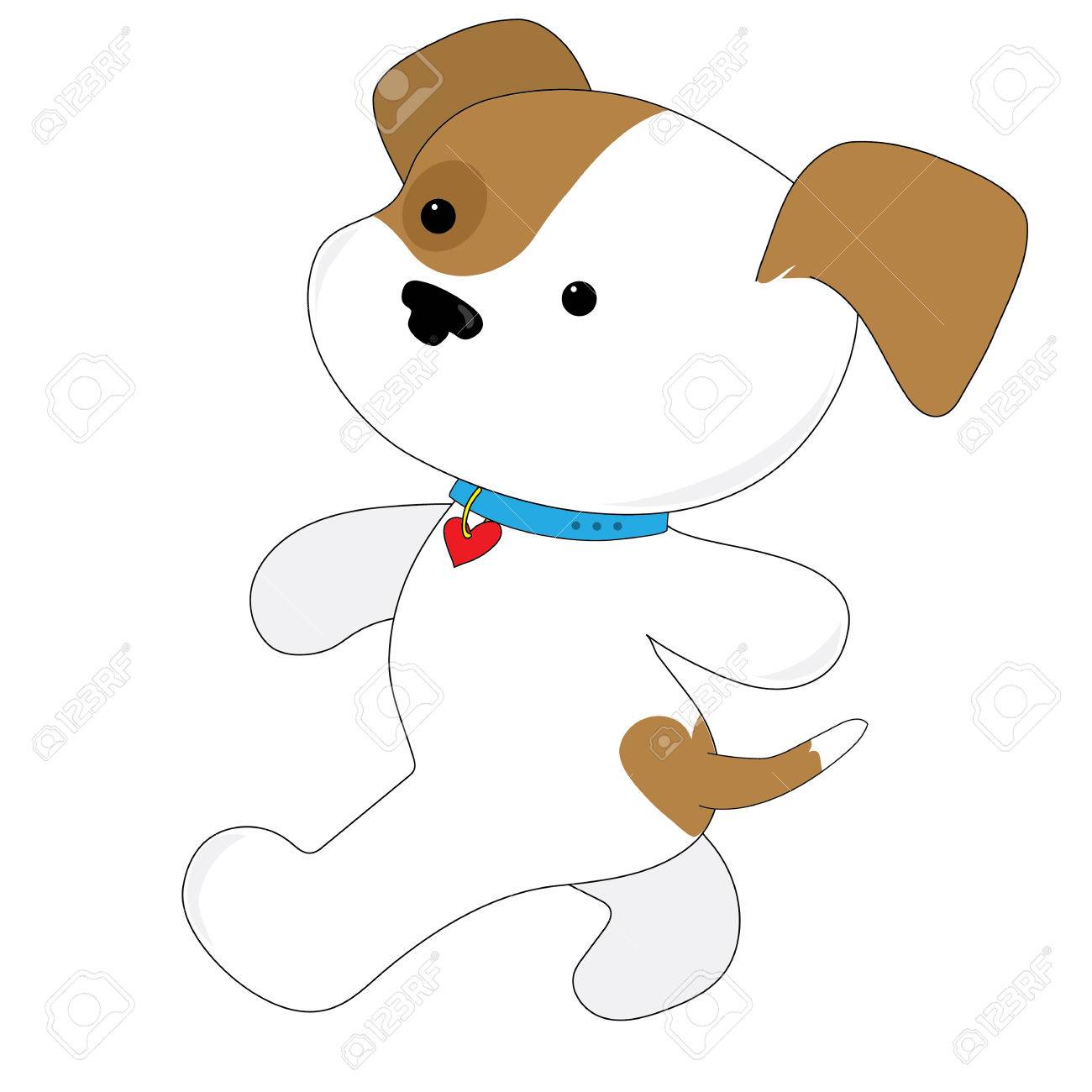 A brown and white cute puppy with a heart on its bum is gong for a walk. She is wearing a collar with a heart on it - 58799276 A brown and white cute puppy with a heart on its bum is gong for a walk. She is wearing a collar with a heart on it - 58799276