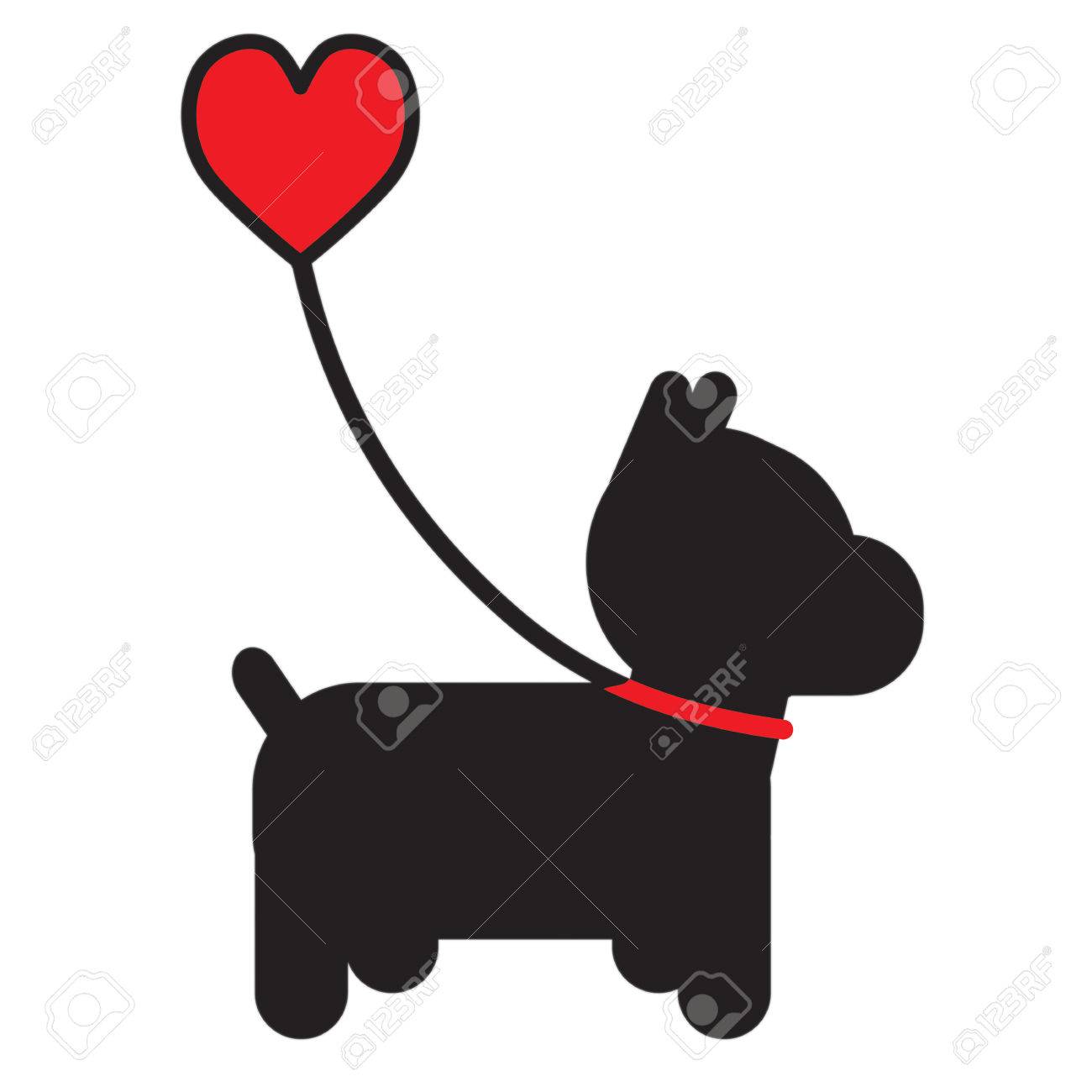 A silhouette of a little black dog on a leash that has a heart for a handle - 77425899 A silhouette of a little black dog on a leash that has a heart for a handle - 77425899