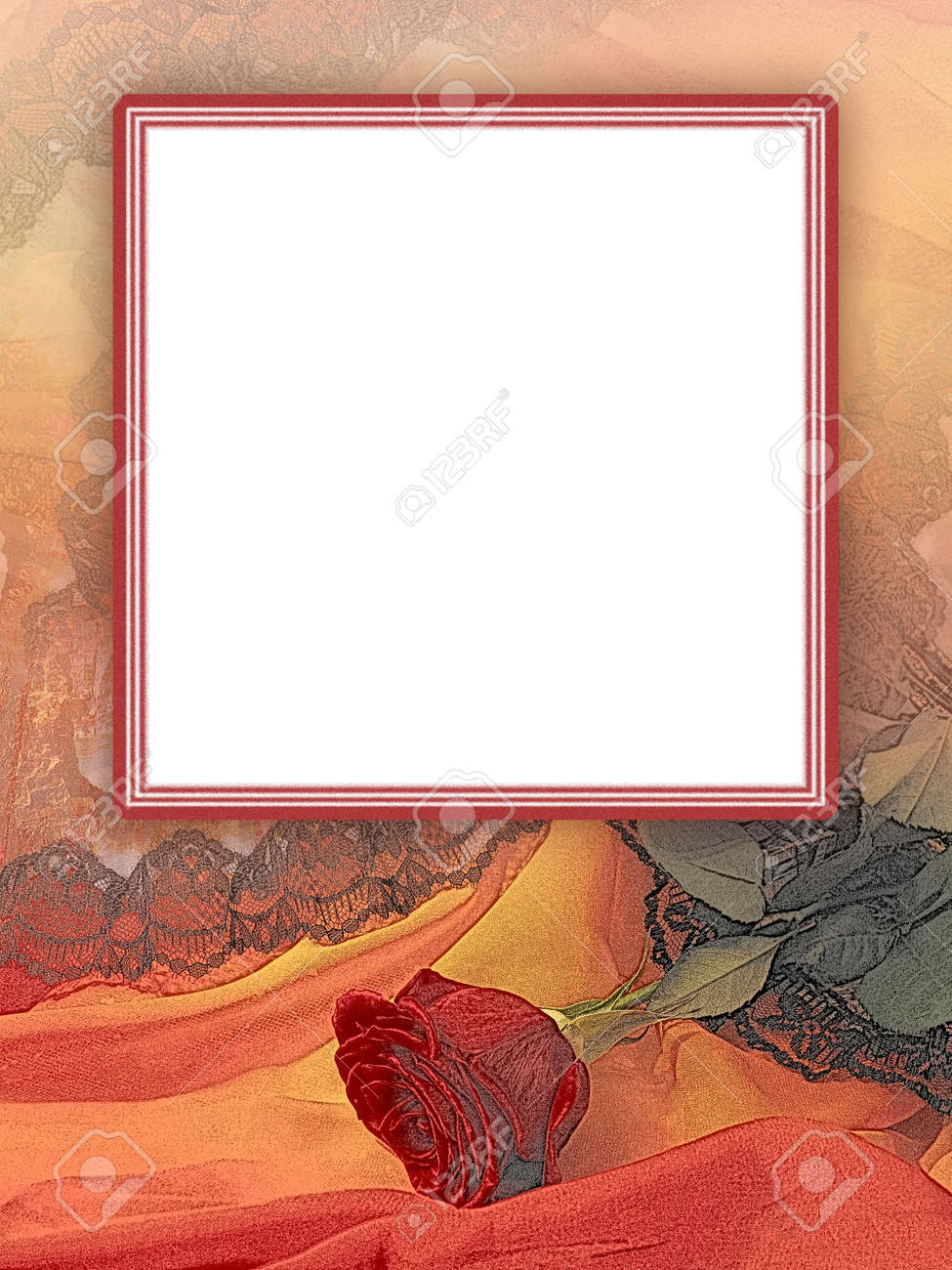 Vintage template with red rose. White square text box with elegant frame. Romantic mock up concept for greeting card, postcard, website, banner, presentation, poster, photo album, book page - 164138564 Vintage template with red rose. White square text box with elegant frame. Romantic mock up concept for greeting card, postcard, website, banner, presentation, poster, photo album, book page - 164138564