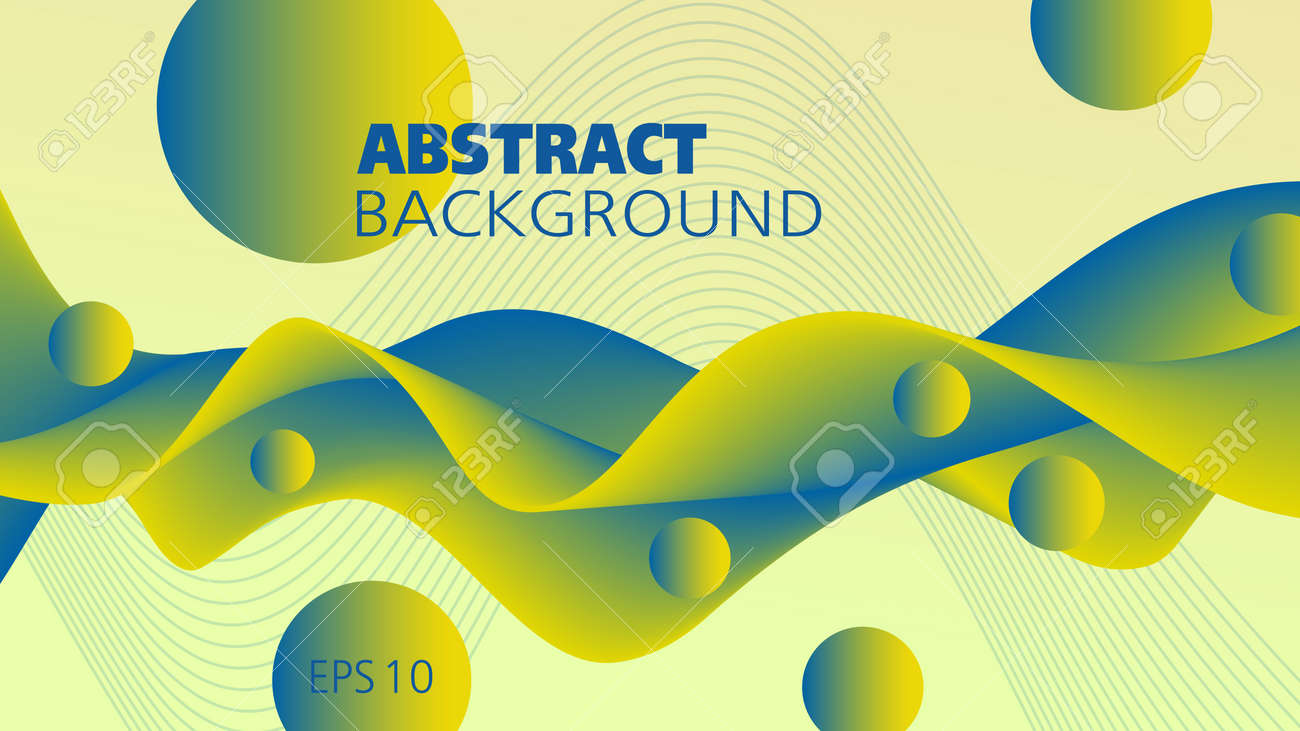 Green-yellow, blue snaking fluid. Abstract wave and flying spheres, liquid pattern. 3d shape, motion illusion. Futuristic design. Vector background. Template for landing page, flyer, poster, leaflet, promotion materials, decor. EPS10 illustration - 165094353 Green-yellow, blue snaking fluid. Abstract wave and flying spheres, liquid pattern. 3d shape, motion illusion. Futuristic design. Vector background. Template for landing page, flyer, poster, leaflet, promotion materials, decor. EPS10 illustration - 165094353