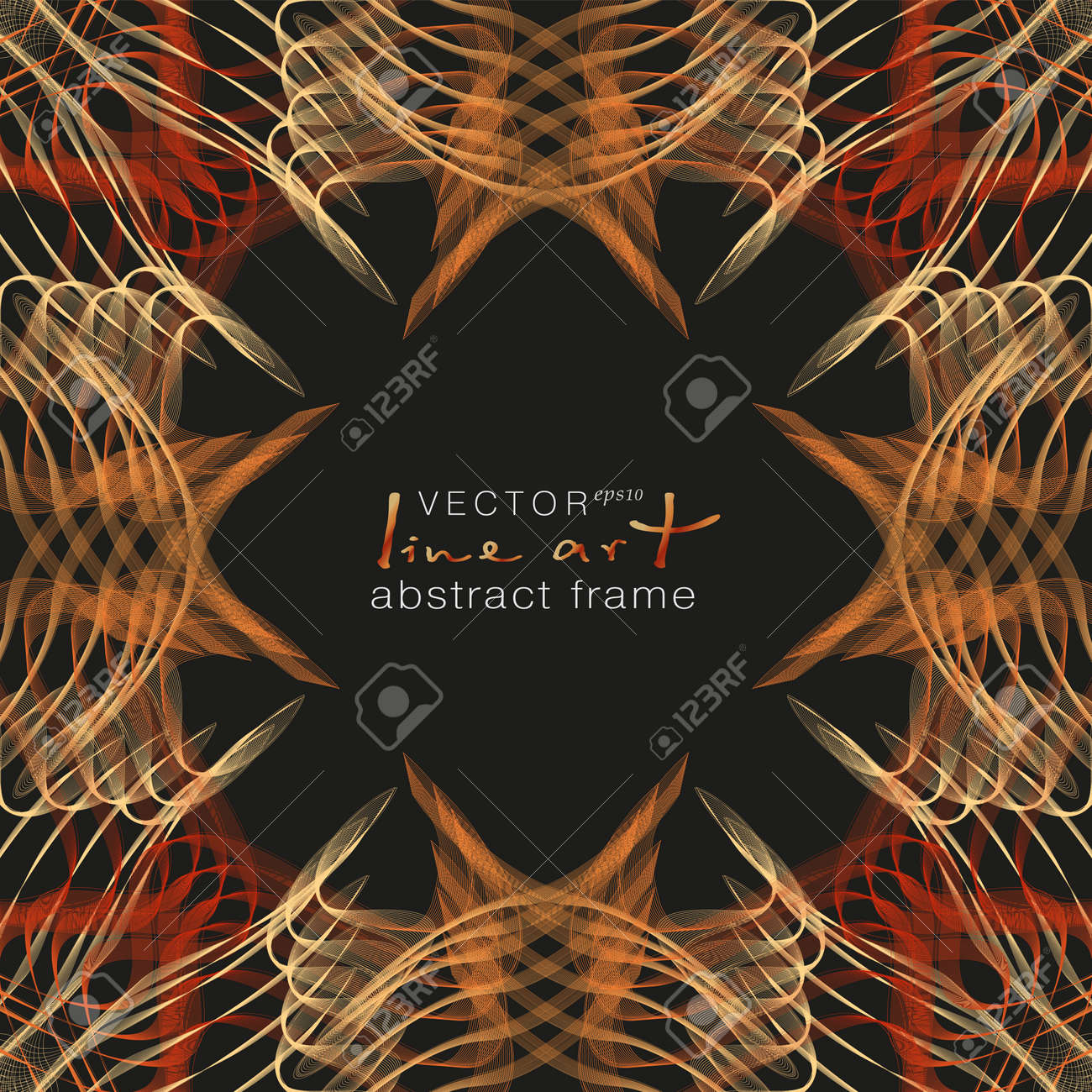 Yellow, orange, red ornamental frame, line art pattern. Squiggle border with stylized ethnic motif. Wavy subtle curves, black background. Abstract design. Square symmetric composition. Vector template with copy space. EPS10 illustration - 169803239 Yellow, orange, red ornamental frame, line art pattern. Squiggle border with stylized ethnic motif. Wavy subtle curves, black background. Abstract design. Square symmetric composition. Vector template with copy space. EPS10 illustration - 169803239