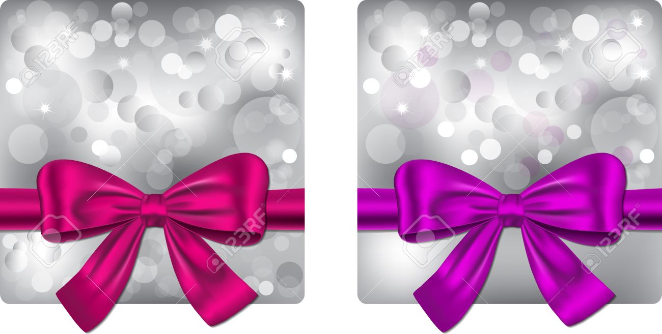 christmas backgrounds with violet and pink ribbon gift cards