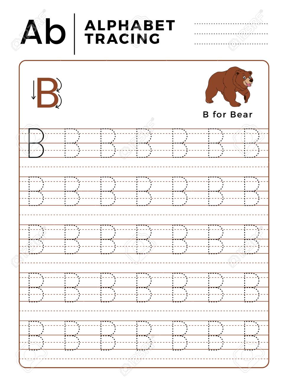 Letter B Alphabet Tracing Book With Example And Funny Bear Cartoon Royalty Free Cliparts Vectors And Stock Illustration Image 125861342