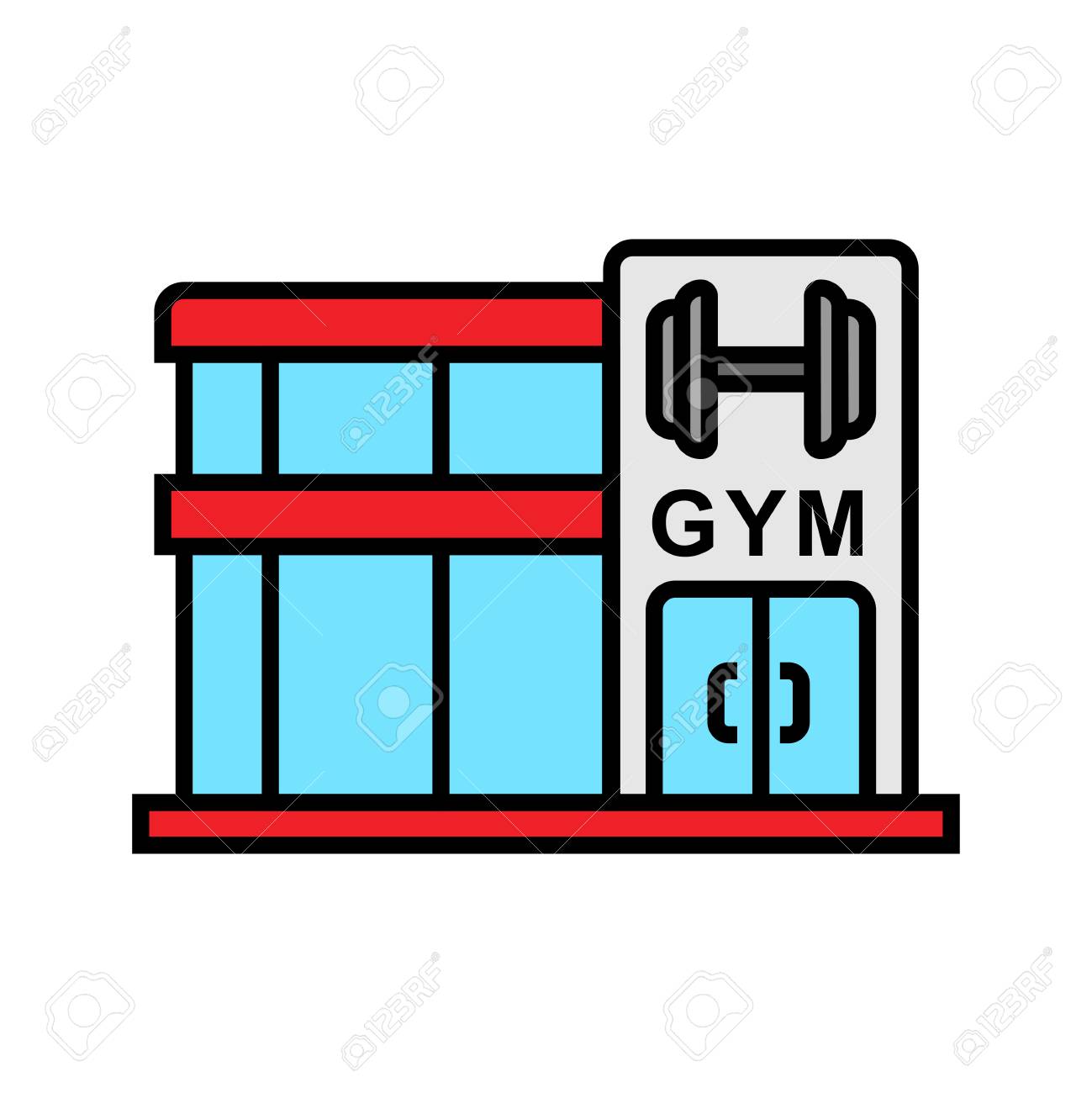 Gym Fitness Center Icon. Bodybuilder Place Illustration With Dumbbell Symbol.  Simple Vector Graphic. Royalty Free SVG, Cliparts, Vectors, and Stock  Illustration. Image 117697465., image size:1299x1300
