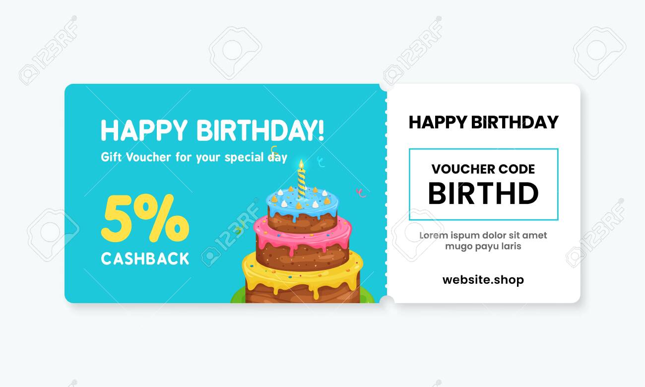 Birthday Gift Voucher Card Template Design Cashback Coupon Code Promotion With Birthday Cake Artwork Background Vector Illustration Royalty Free Cliparts Vectors And Stock Illustration Image 138430171