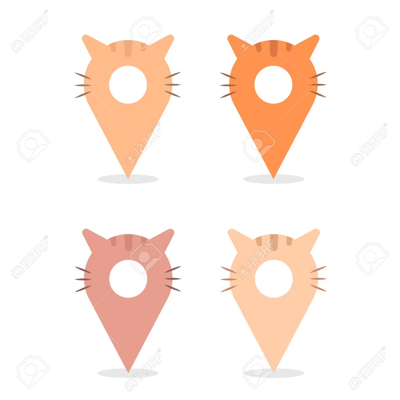 collection of vector map pins illustrated as cute cat characters
