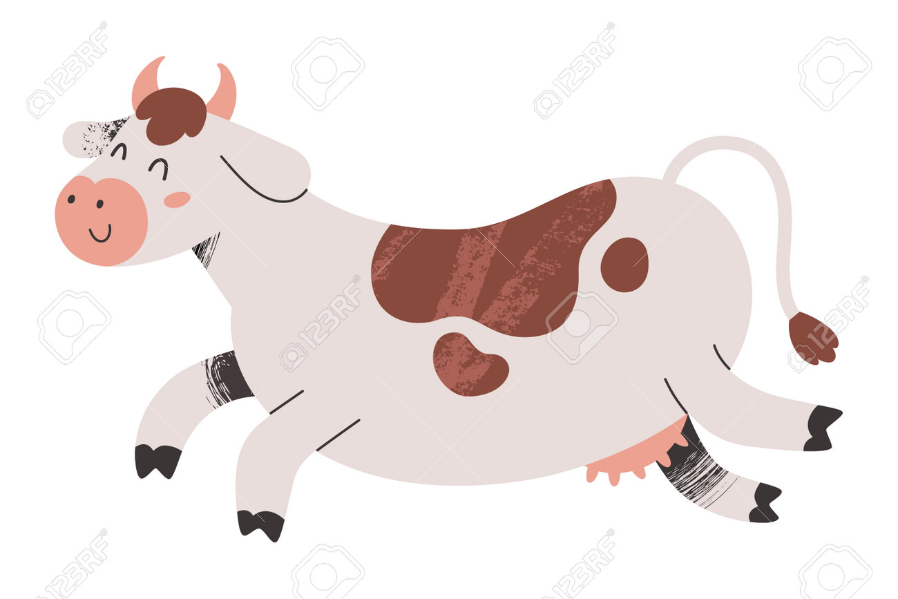 Cute Cow Jumping With Happy Face Expression, Farm Animal Illustration,  Illutrated Mascot, Vector Clip Art Isolated Клипарты, SVG, векторы, и Набор  Иллюстраций Без Оплаты Отчислений. Image 166815691