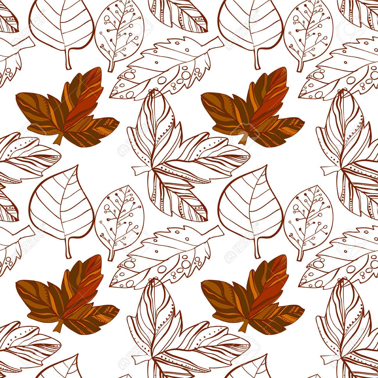 Illustration De Graphique Dautomne Avec Couleur Styliser Modèle Sans Couture Conception De Doodle Pour Toile De Fond Dessin Feuilles Feuillage De