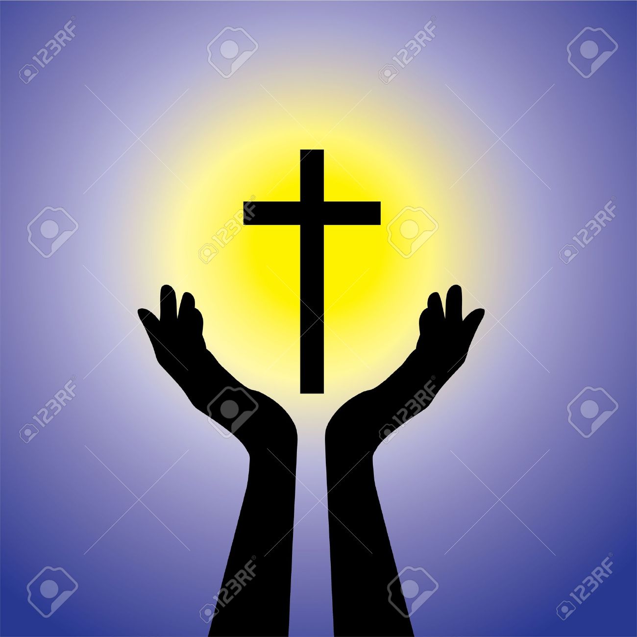 祈りまたは十字架やイエス 聖なる cross christ 青い背景と黄色の太陽