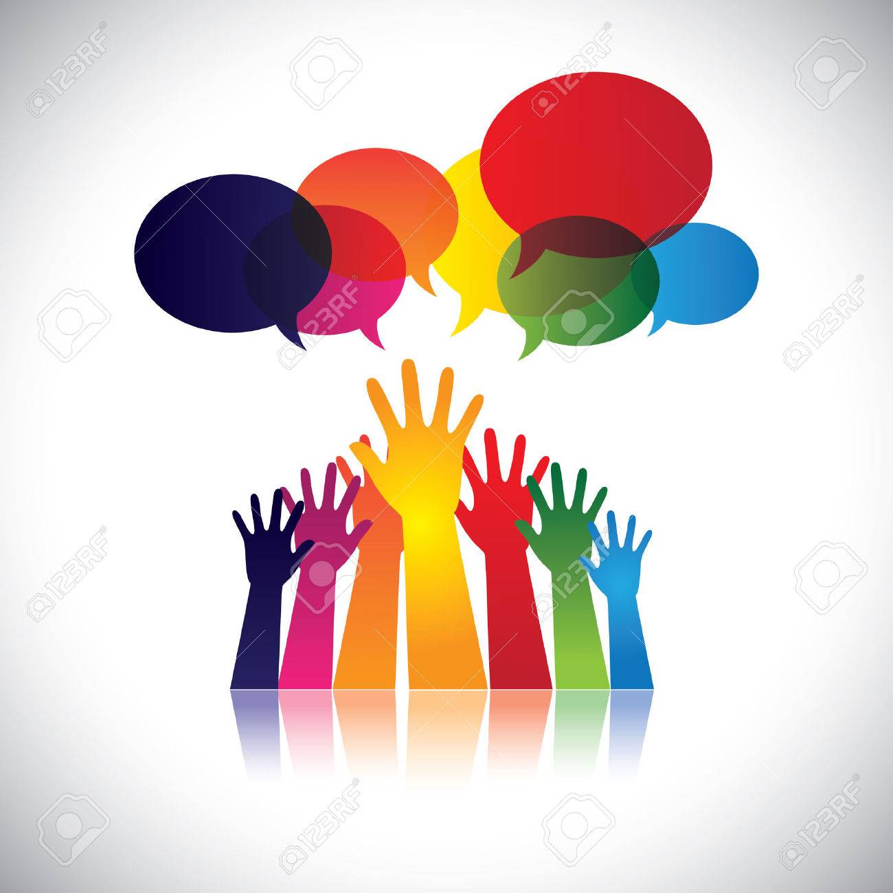 abstract colorful hands of people requesting help assistance requesting help