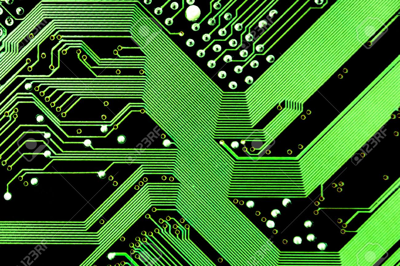 hi tech background black circuit board with green paths stock photo