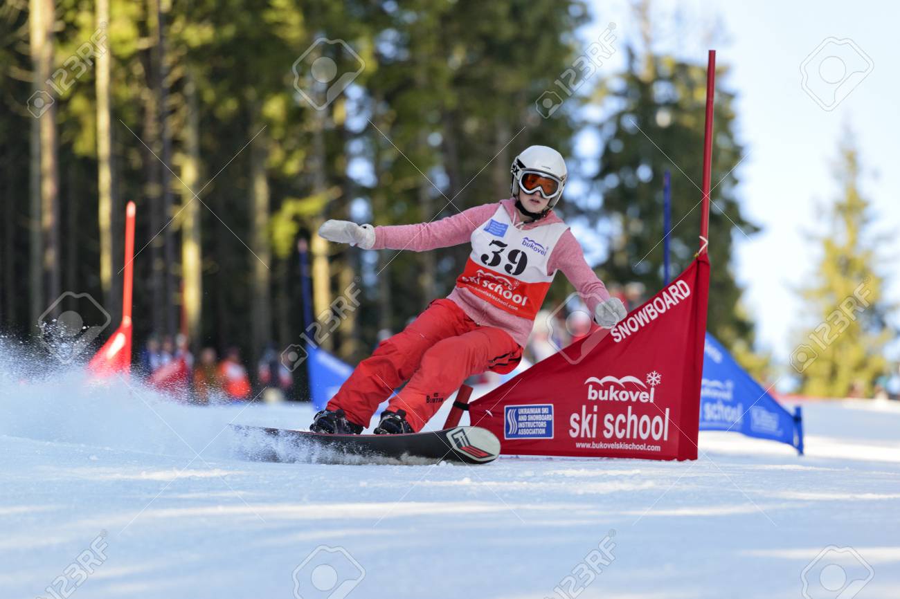 BUKOVEL, UKRAINE DECMBER 11, 1115: unidentified girl competing.. BUKOVEL, UKRAINE DECMBER 11, 1115: unidentified girl competing..
