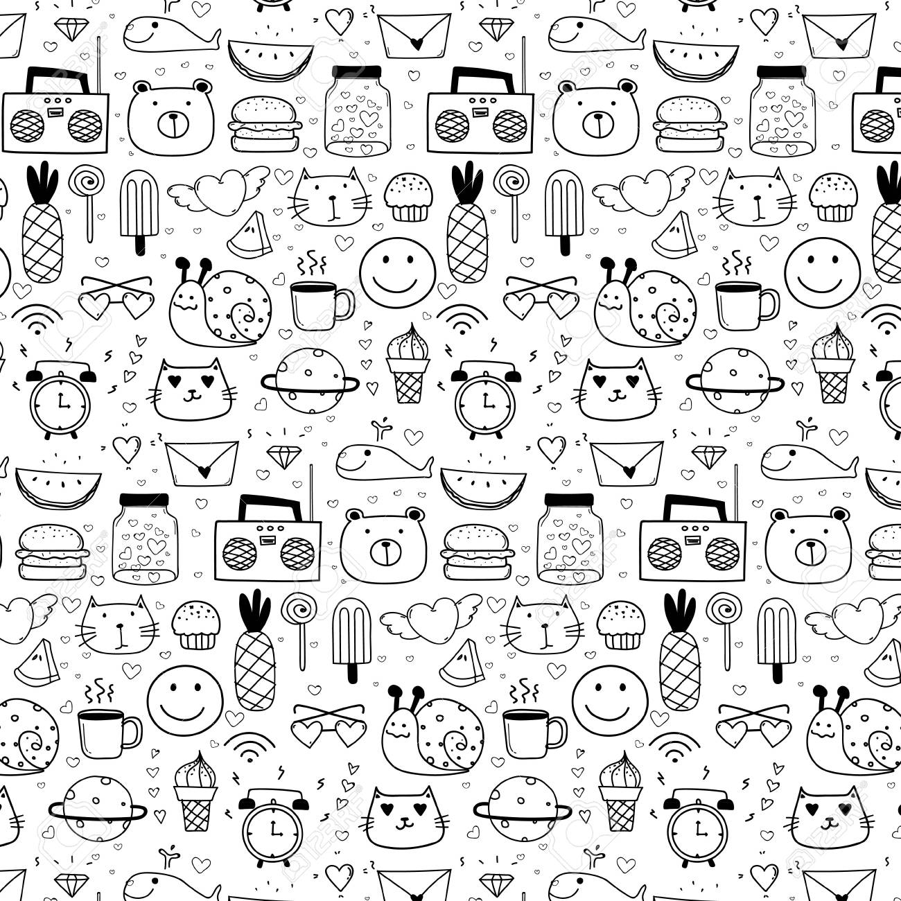 模様とライン 手描きの落書き素敵な背景 落書き面白い 手作りのベクトルイラスト のイラスト素材 ベクタ Image