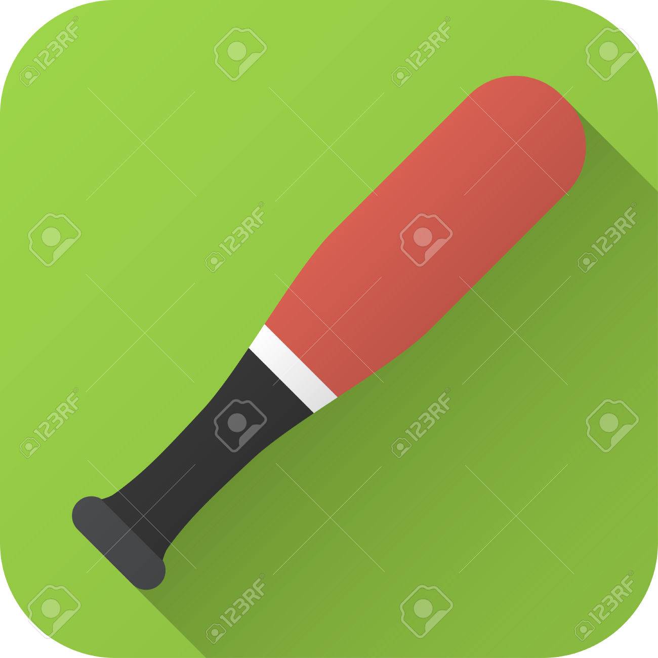 イラスト 長い影とフラットなデザインでグッズ野球のバット シンプルなデザインの正方形のアイコン のイラスト素材 ベクタ Image