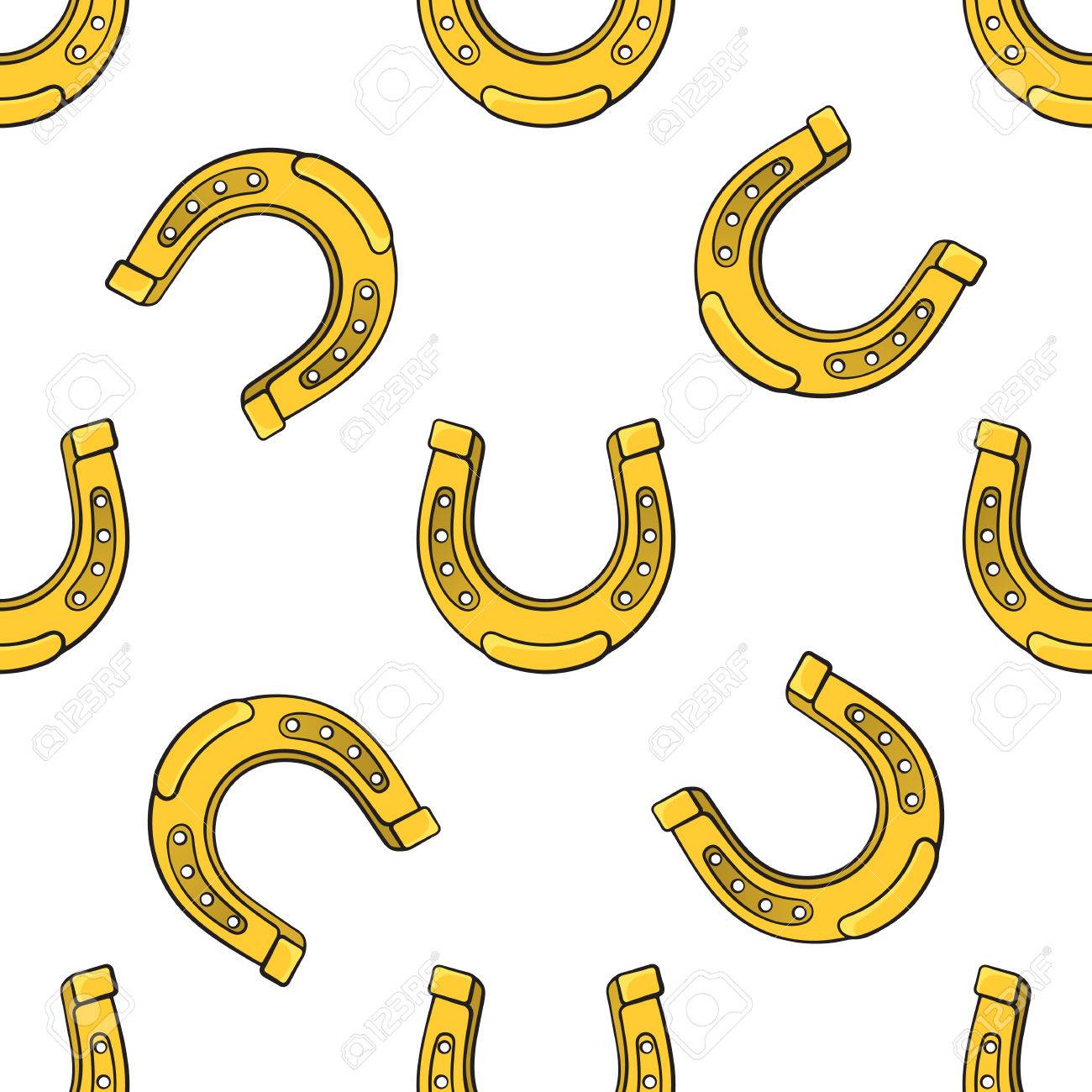 Vettoriale Illustrazione Vettoriale Modello Senza Soluzione Di Continuita Cadendo I Ferri Di Cavallo Dorati Per Buona Fortuna Su Fondo Bianco Decorazione Per Carta Regalo Stampe Per Abiti Tessuti Carte Da Parati