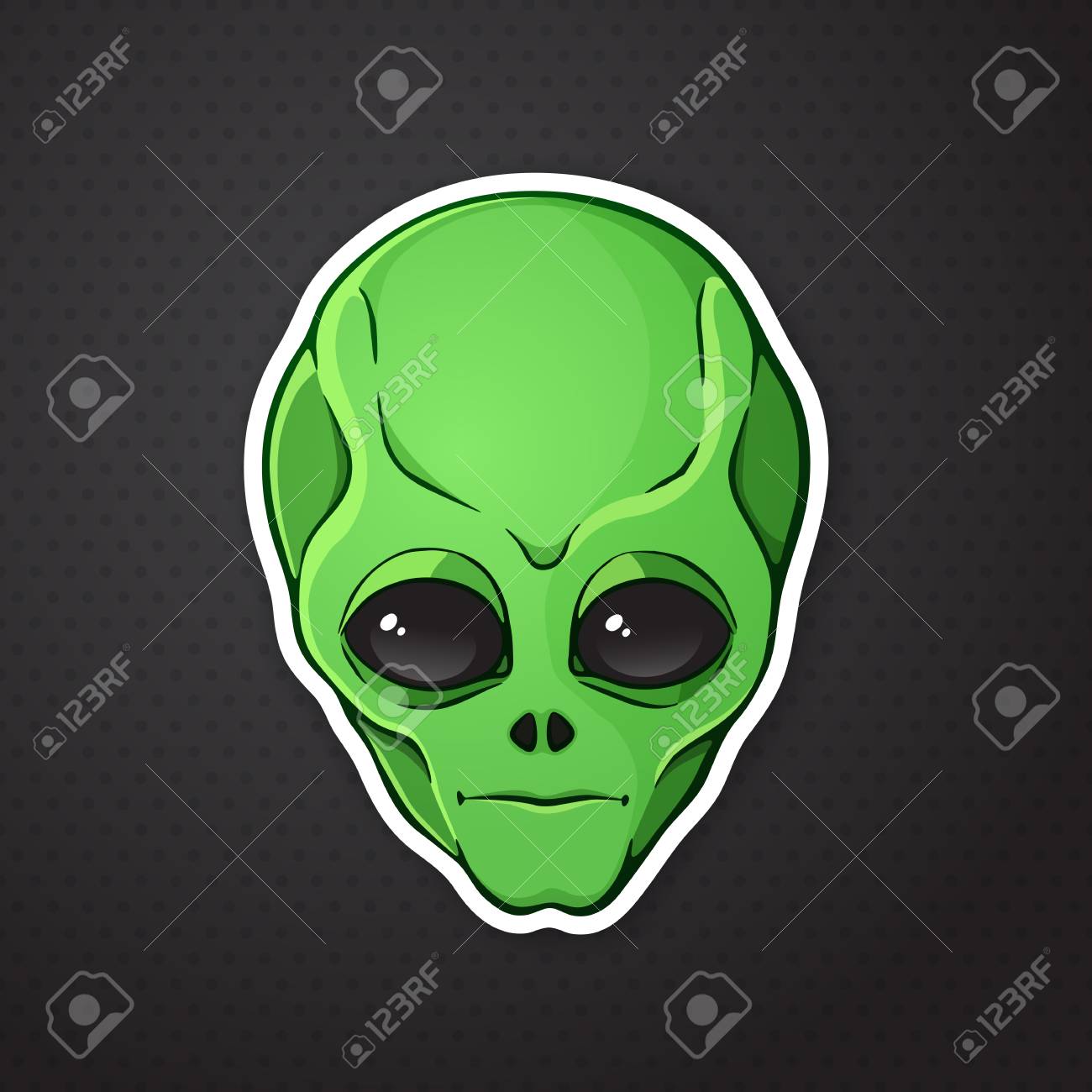 ベクトルの図 緑色の肌を持つ外国人の頭 輪郭と漫画のスタイルのステッカー グリーティング カード パッチのための装飾は服 バッジ ポスター エンブレムのプリントします のイラスト素材 ベクタ Image