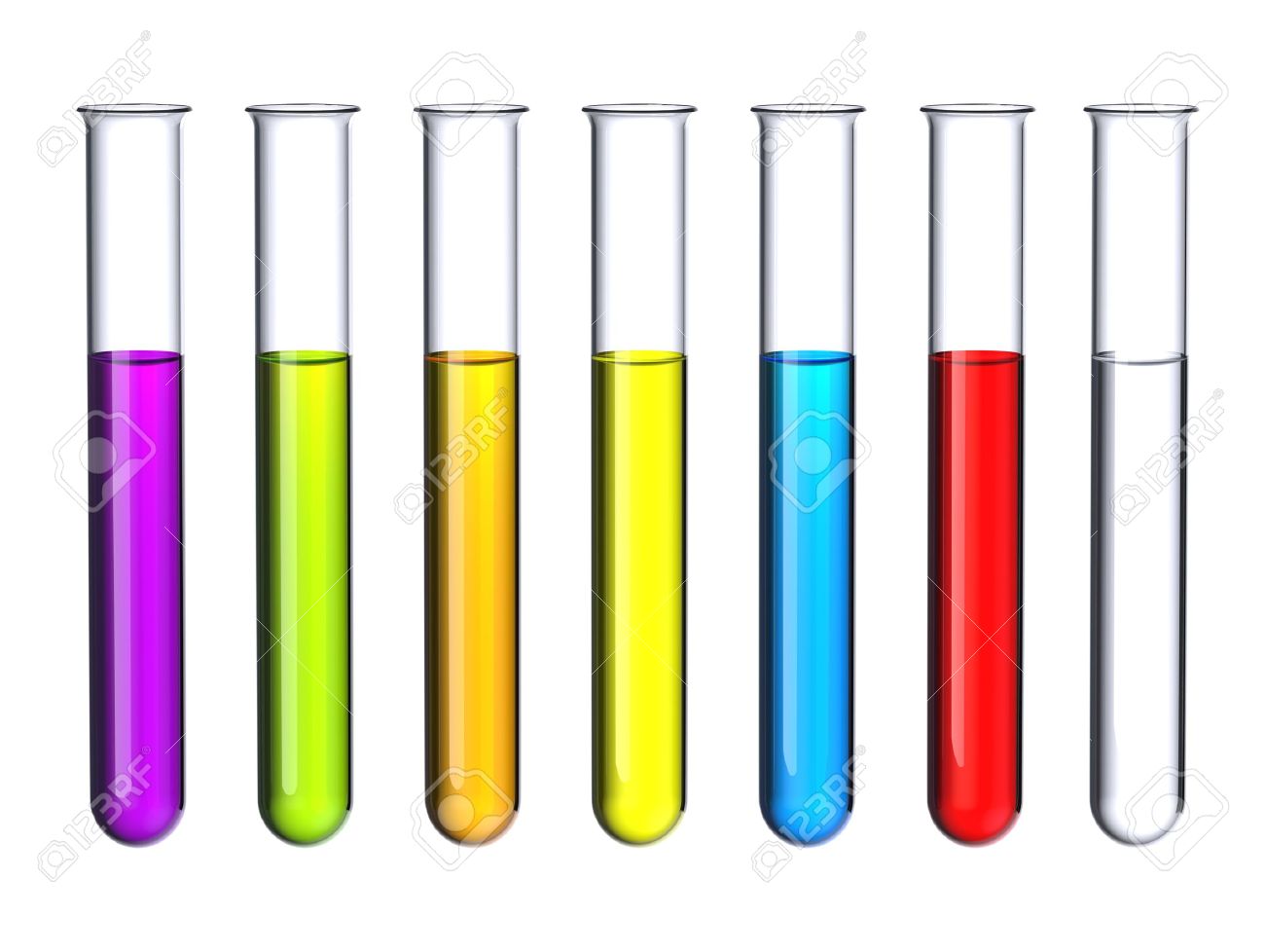 Sept Tubes A Essai Avec Un Liquide De Couleur Isole Sur Fond Blanc Banque D Images Et Photos Libres De Droits Image 10712758