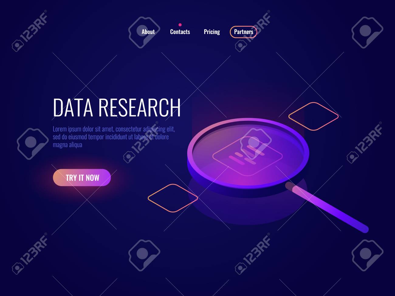 data information.. icon, Big magnifying processing glass, isometric