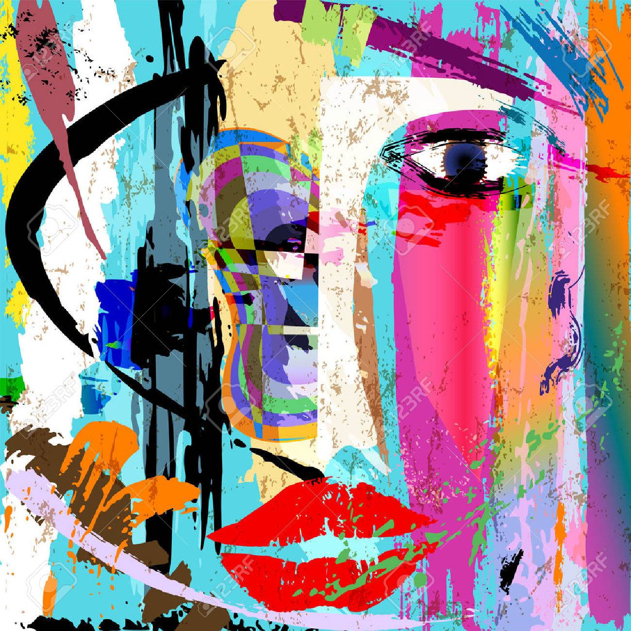 Composition De Fond Abstrait Avec Des Coups Et Des éclaboussures De Peinture Le Visage Masque Clip Art Libres De Droits Vecteurs Et Illustration Image 37889911