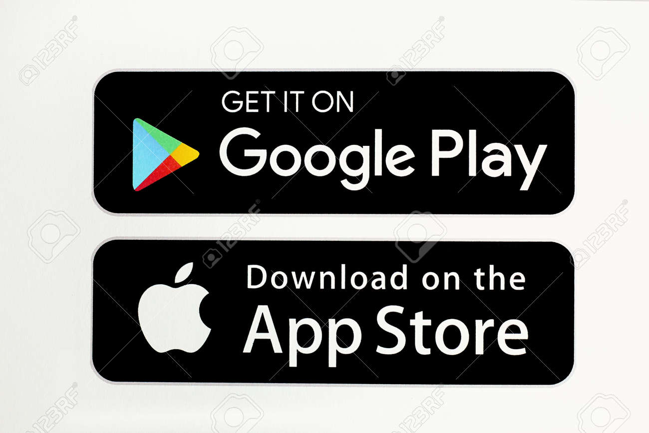 파키스탄 바하왈푸르 - 2021년 7월 15일 앱 스토어에서 다운로드하고 종이에 인쇄된 Google Play 버튼 아이콘에서 다운로드  로열티 무료 사진, 그림, 이미지 그리고 스톡포토그래피. Image 171915742