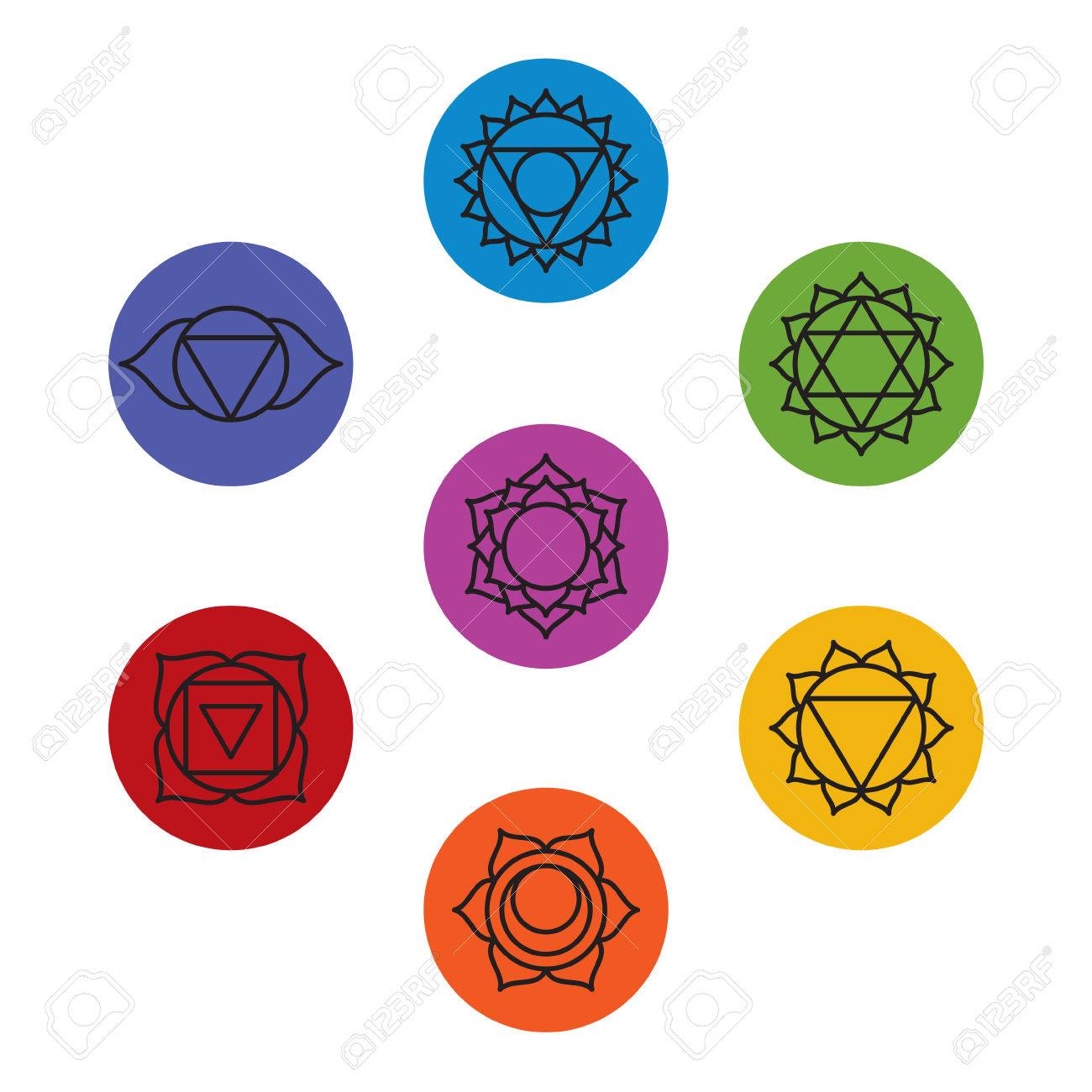 Set Of Seven Chakra Symbols Yoga Meditation Stock Photo Picture And Royalty Free Image Image