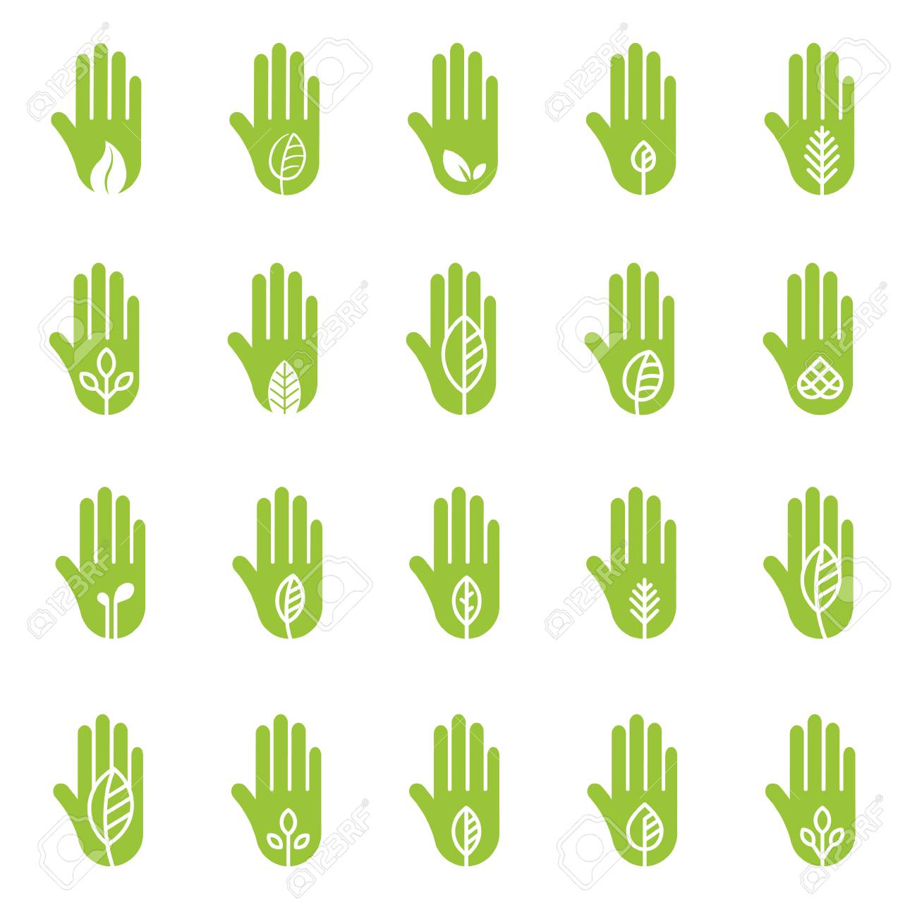 Vettoriale Mano Con Elementi Logo Foglia Verde Carita Ecologia Ambiente Concetto Di Cura Image