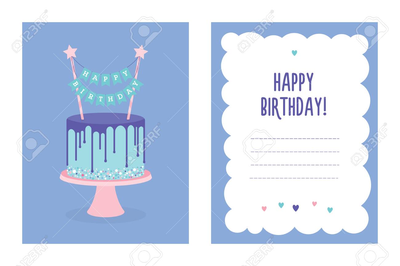 Carte De Voeux De Joyeux Anniversaire Avec Un Gateau Et Une Decoration Vecteur Place Pour Votre Texte Clip Art Libres De Droits Vecteurs Et Illustration Image 7746