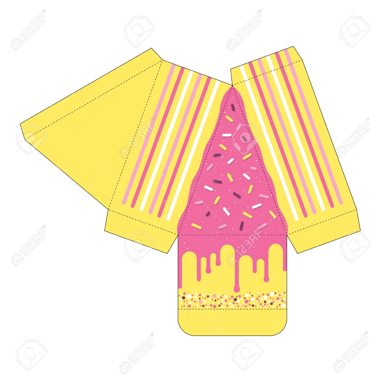 decorated cake slice box cutout template favor box die cut royalty