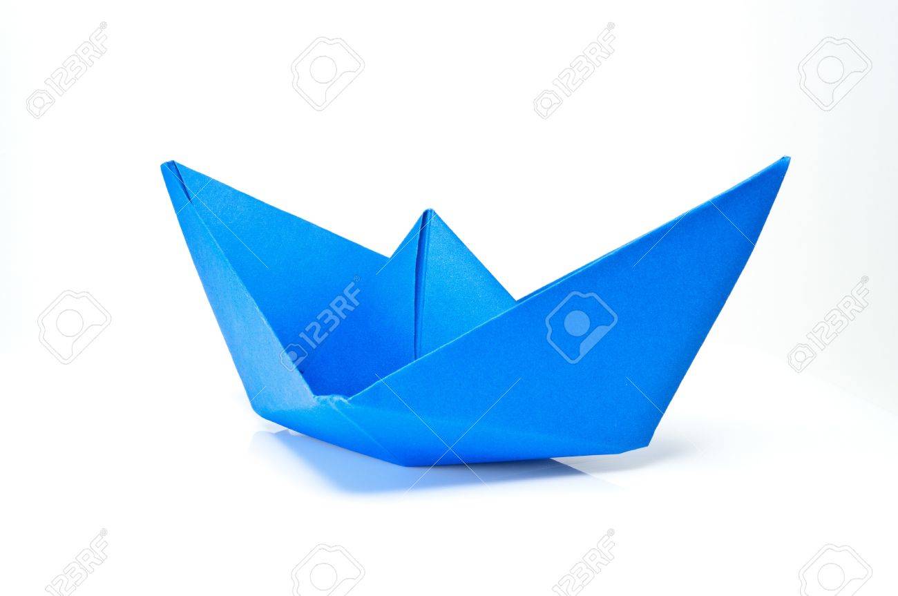 Origami Blue Paper Ship On White Background. Stock Photo, Picture and  Royalty Free Image. Image 14810841., image size:1300x863