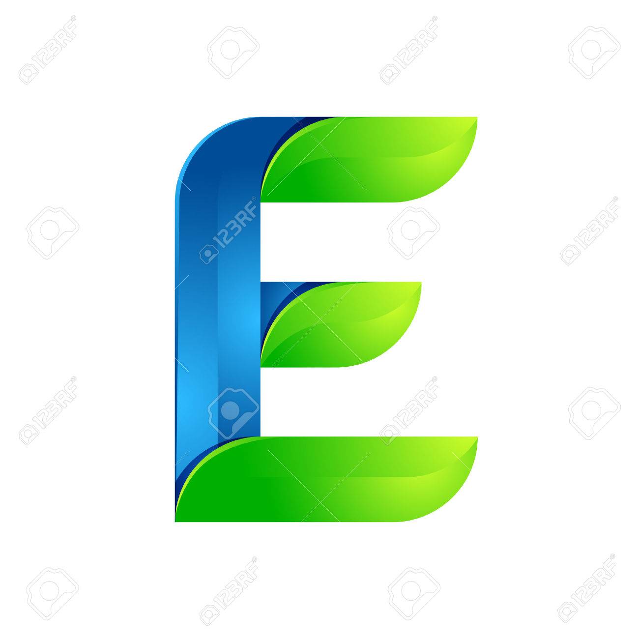 e letter leaves eco volume icon vector design green and blue