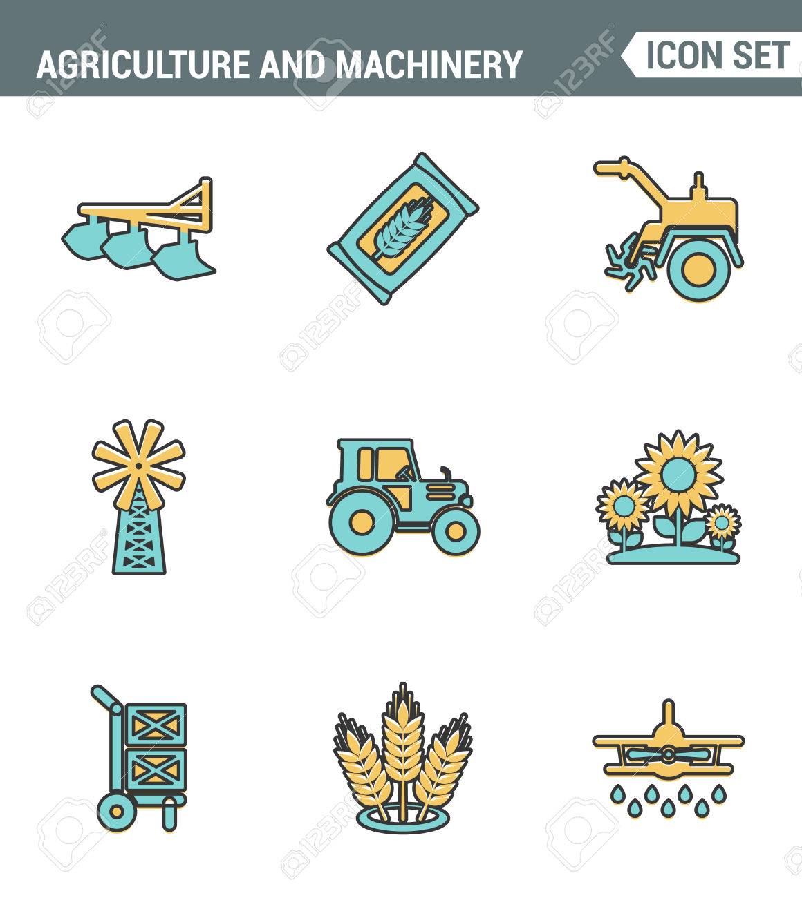 Icons Line Set Premium Quality Of Agriculture And Machinery Transportation  Tractor Technology. Modern Pictogram Collection Flat Design Style Symbol .  Isolated White Background Royalty Free SVG, Cliparts, Vectors, and Stock  Illustration. Image 59997823., image size:1160x1300