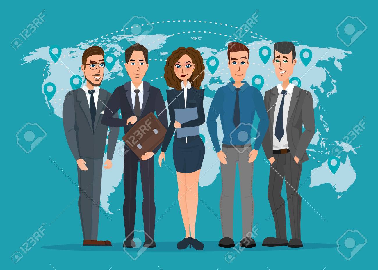 指導者とチーム 男性と女性の政治家のグループ リーダーシップやグローバル ビジネス コンセプト 国境を越えた企業の構造 ベクトル創造的なカラー イラストはフラット フラットな近代的なスタイルのデザインです のイラスト素材 ベクタ Image
