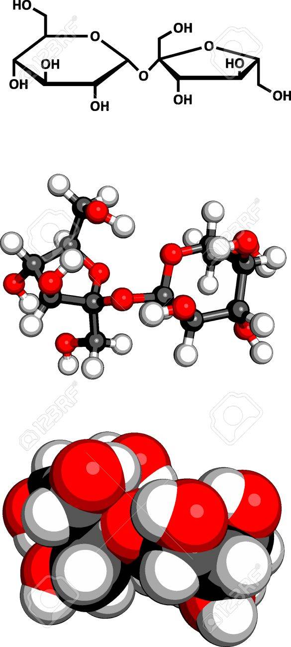 Le Sucre Saccharose Le Saccharose Molecule Structure Chimique Trois Representations 2d Formule Du Squelette L Espace 3d De Remplissage Modele 3d Et De Balle Et Baton Modele Clip Art Libres De Droits Vecteurs Et