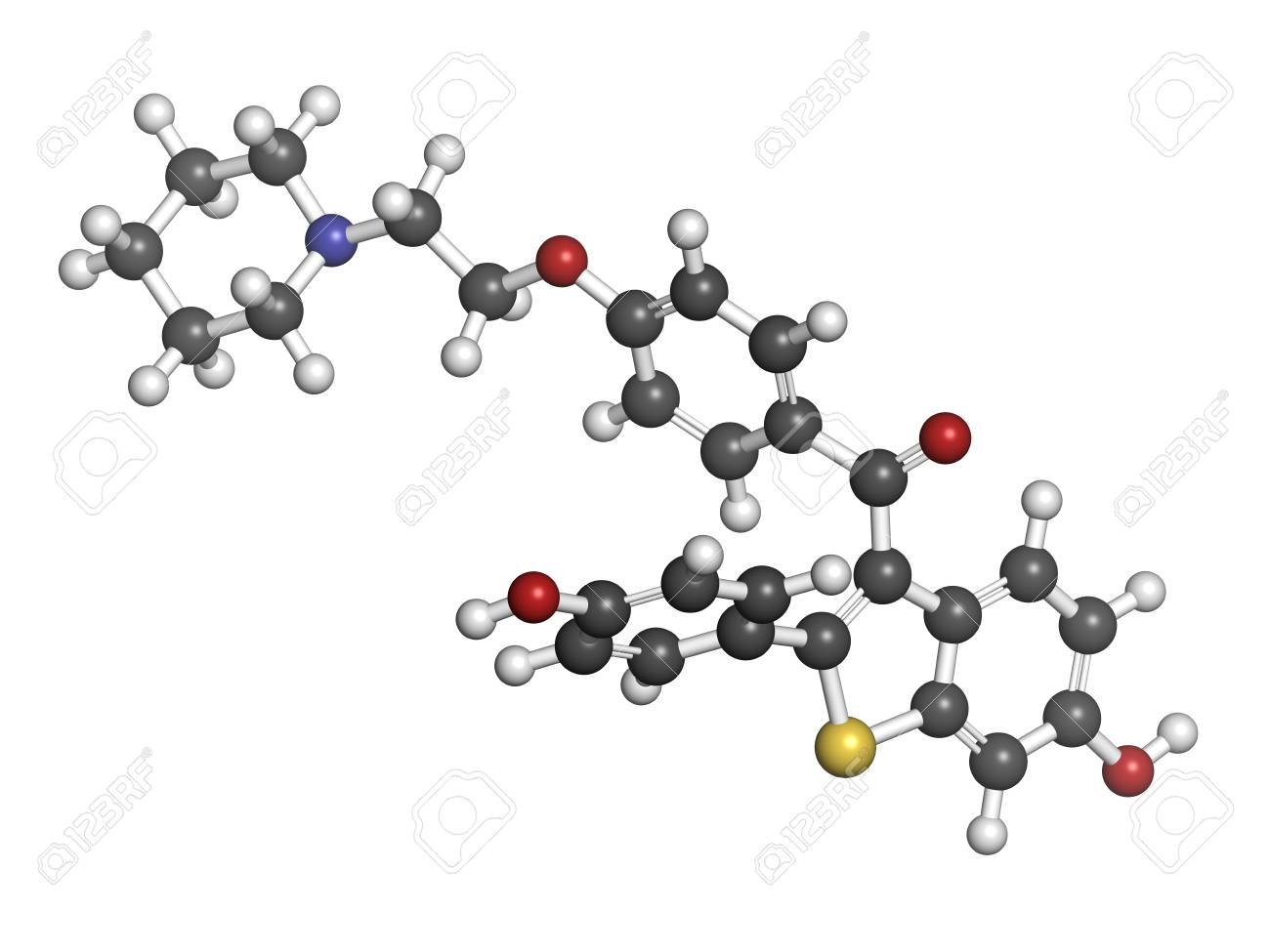 ラロキシフェン骨粗鬆症治療薬 化学構造 閉経後女性の骨粗鬆症の治療と予防に使用されます 閉経後の女性の乳がんのリスクを減らすためにも使用されます 原子は 従来色の球体として表されます の写真素材 画像素材 Image 21198865