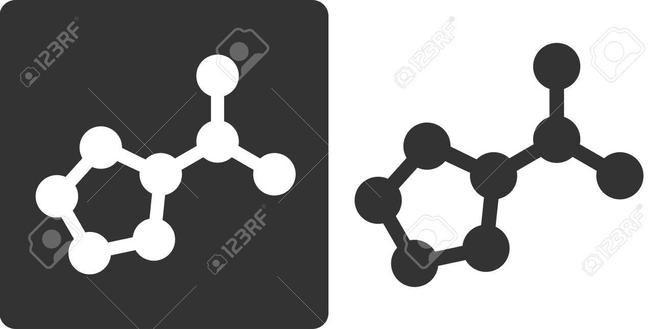 プロリンのアミノ酸分子 フラット アイコンのスタイル カーボン 窒素および酸素原子が円として表示されます のイラスト素材 ベクタ Image