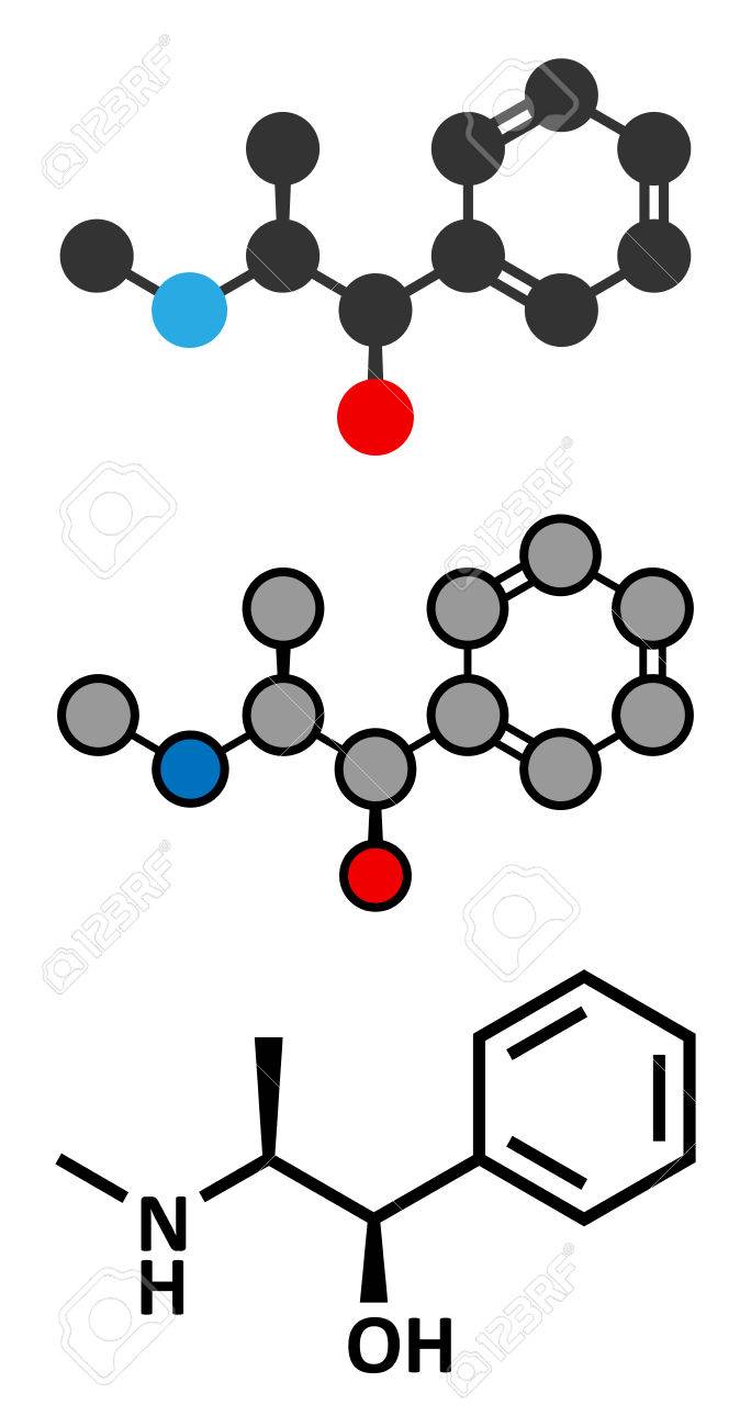 エフェドリンの興奮剤の薬物の分子 エフェドラ植物のアルカロイドなどの覚醒剤 食欲抑制剤 充血除去剤として使用します 従来の骨格式と様式化された表現 のイラスト素材 ベクタ Image